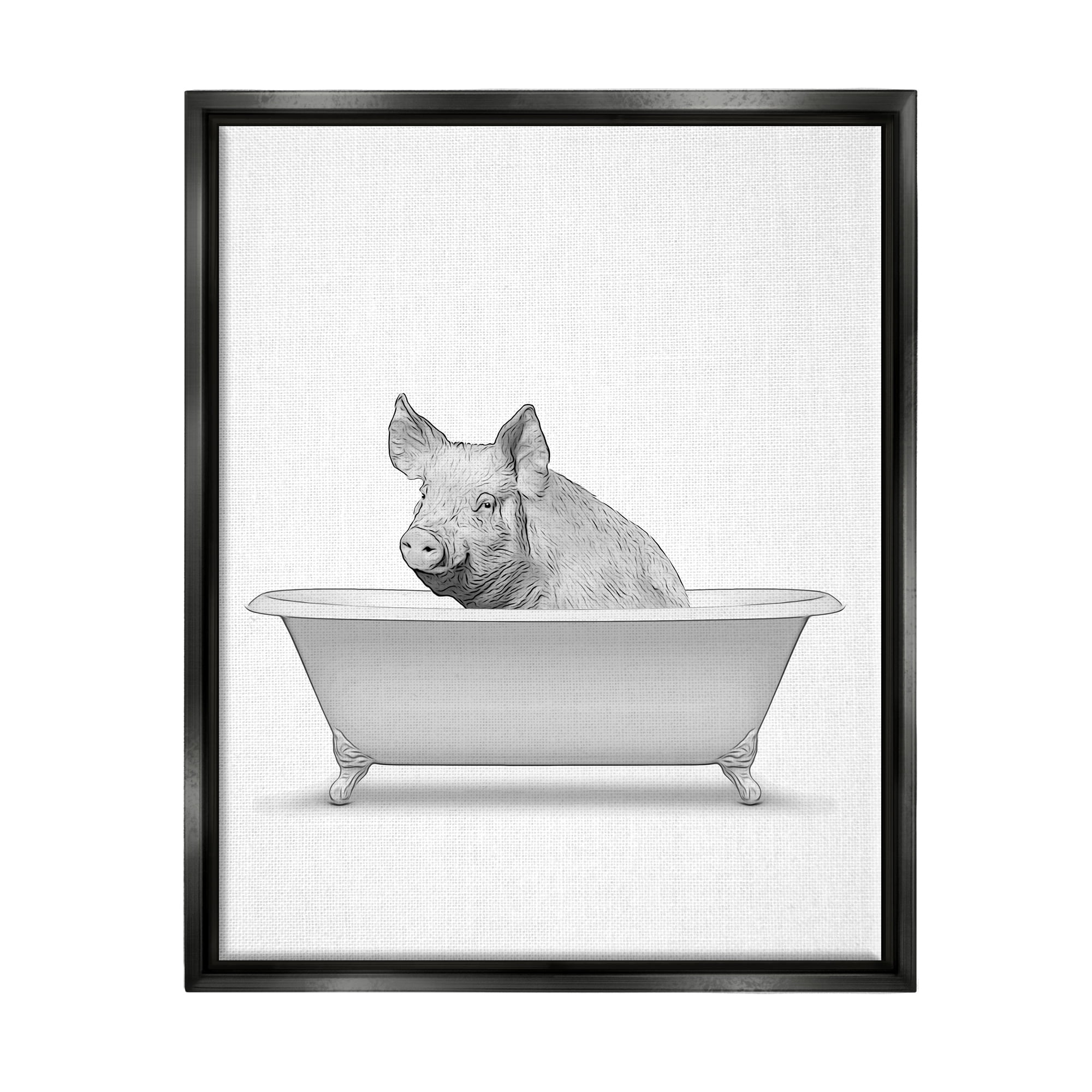 Stupell Industries Pig In Tub Bathroom Animal Animals & Insects Painting Black Floater Framed Art Print Wall Art
