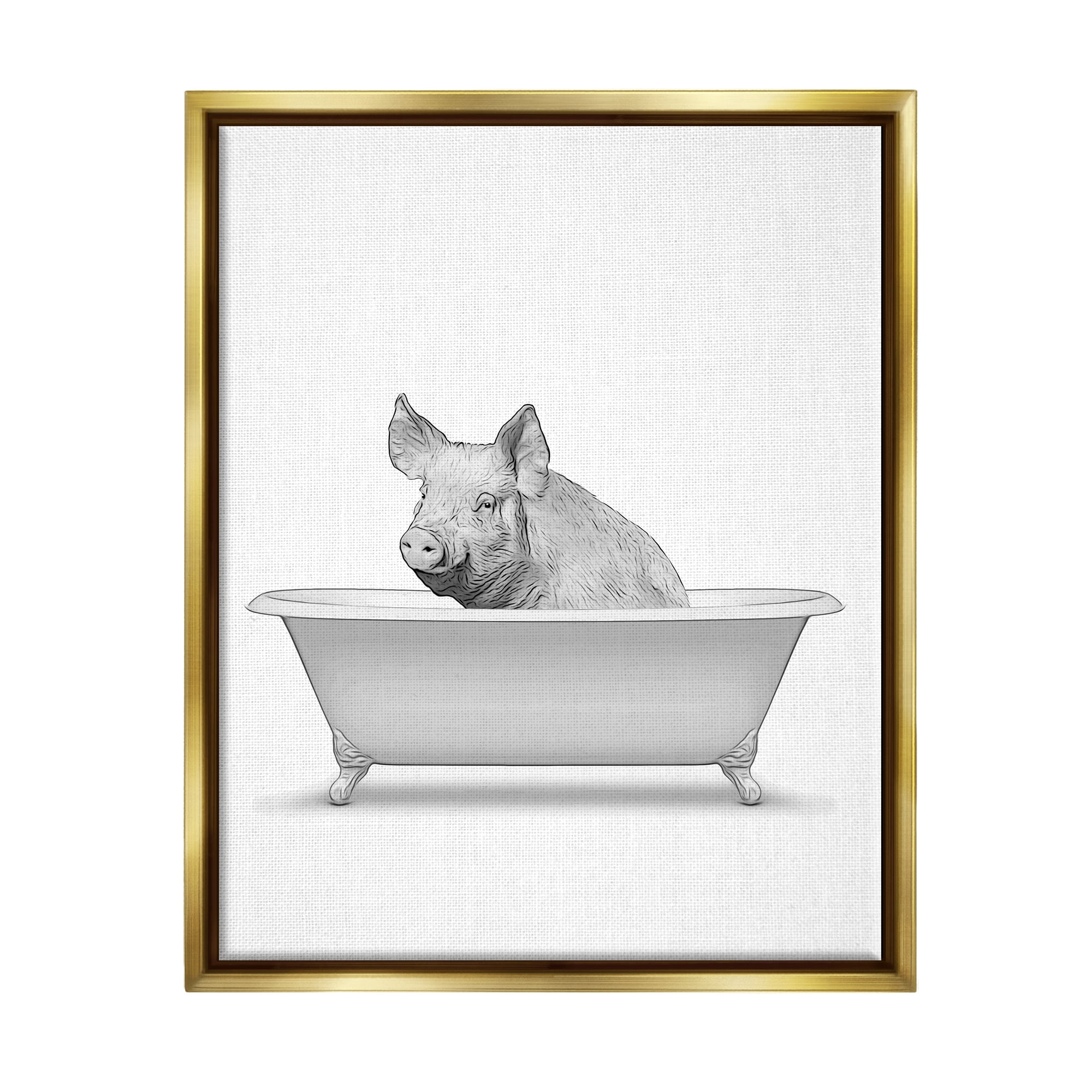 Stupell Industries Pig In Tub Bathroom Animal Animals & Insects Painting Gold Floater Framed Art Print Wall Art