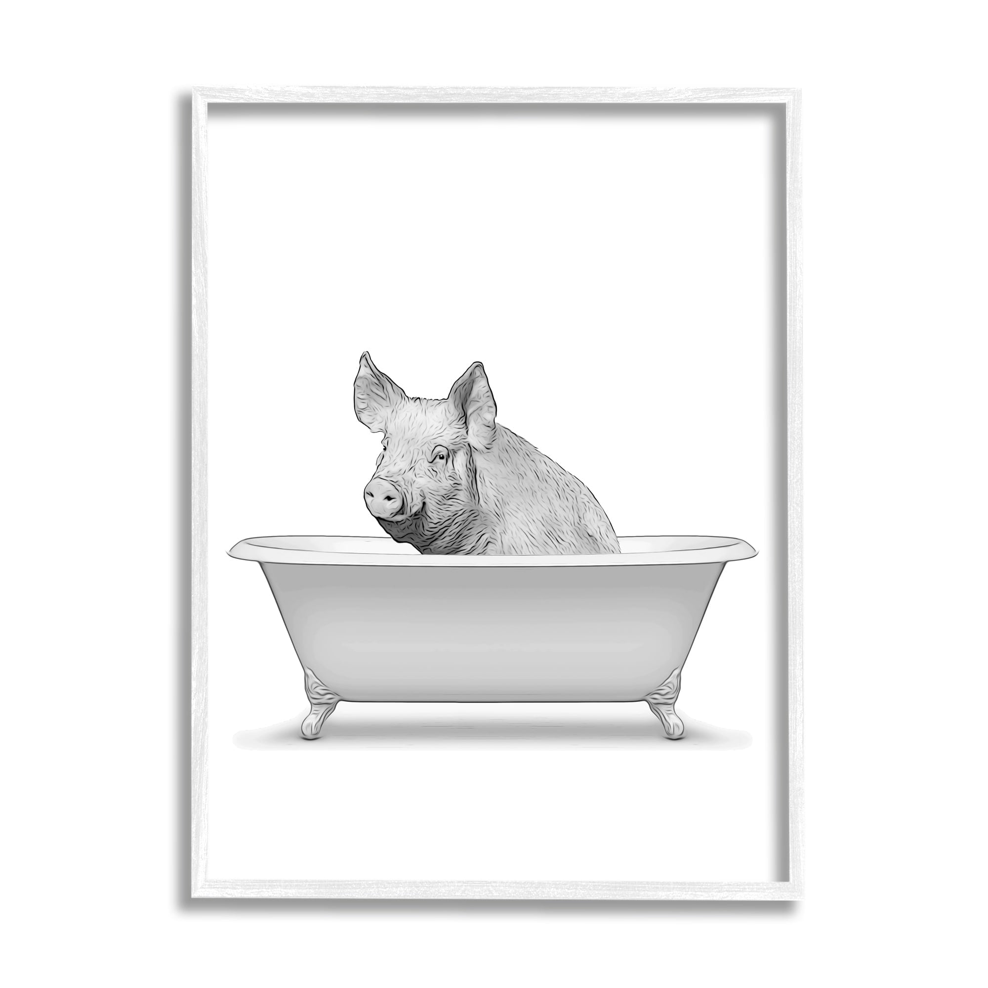 Stupell Industries Pig In Tub Bathroom Animal Animals & Insects Painting White Framed Art Print Wall Art