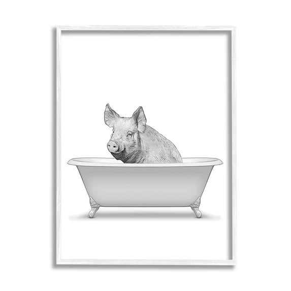 Stupell Industries Pig In Tub Bathroom Animal Animals & Insects Painting White Framed Art Print Wall Art