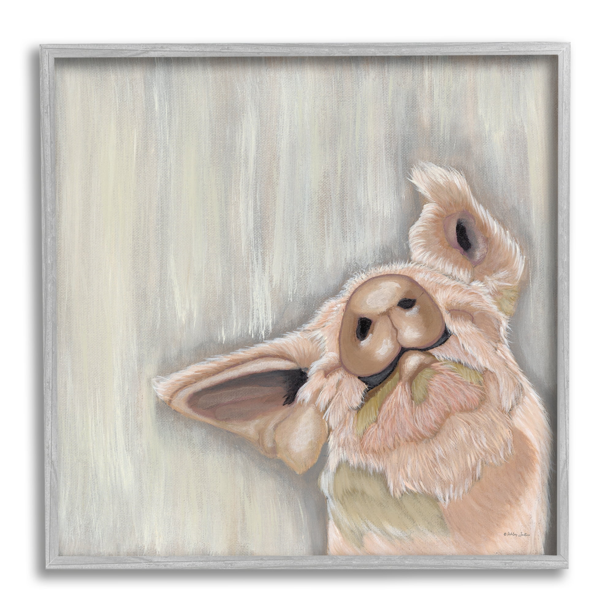 Stupell Industries Pig Looking Upward Animals & Insects Painting Gray Framed Art Print Wall Art, 24 x 24