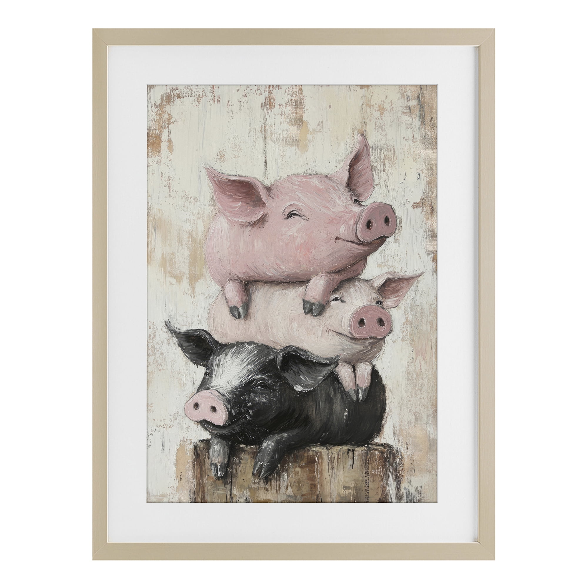 Stupell Industries Pig & Piglet Pile Birch Framed Print Under Glass, design by Tina LeCour