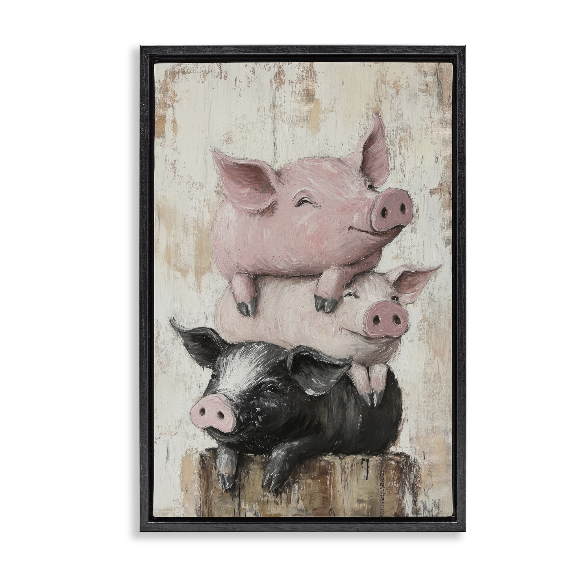 Stupell Industries Pig & Piglet Pile Black Framed Floater Canvas Wall Art, design by Tina LeCour
