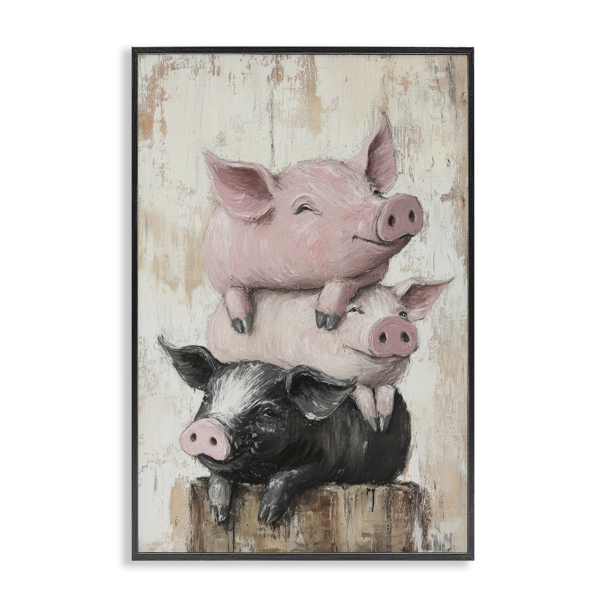 Stupell Industries Pig & Piglet Pile Black Framed Giclee Art, design by Tina LeCour