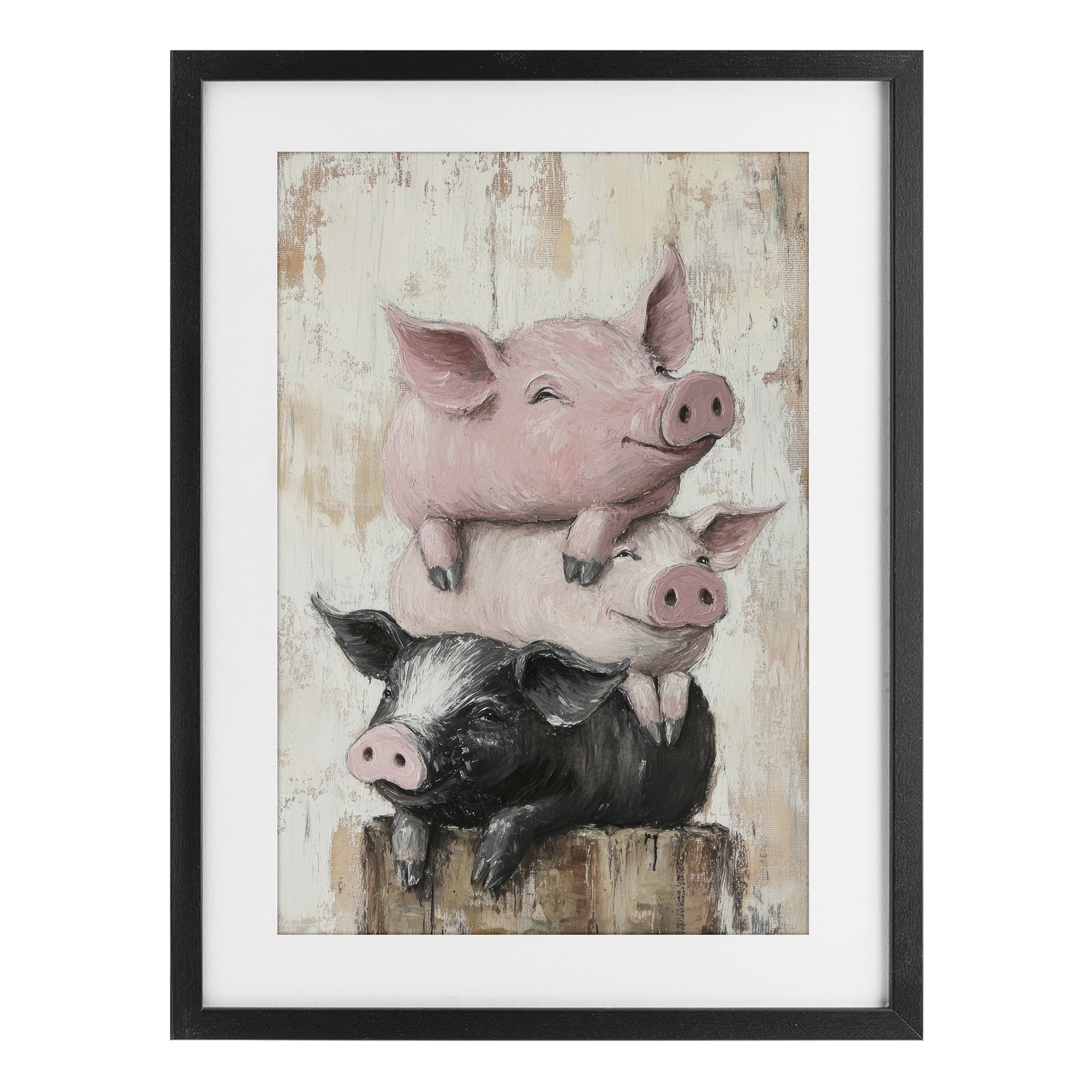 Stupell Industries Pig & Piglet Pile Black Framed Print Under Glass, design by Tina LeCour