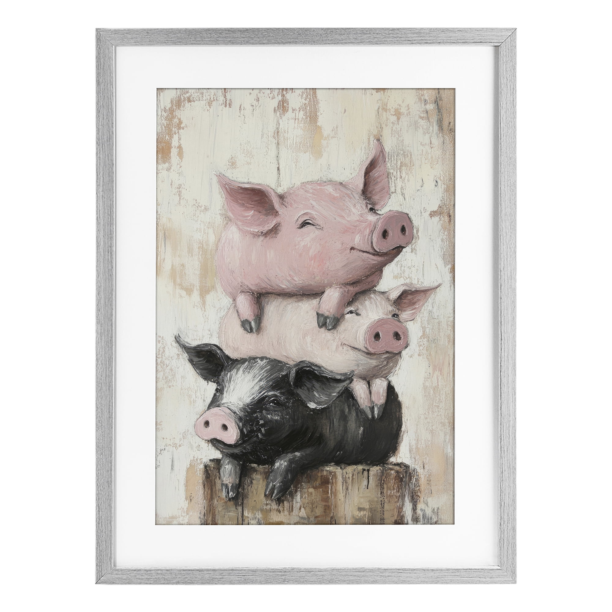 Stupell Industries Pig & Piglet Pile Gray Framed Print Under Glass, design by Tina LeCour