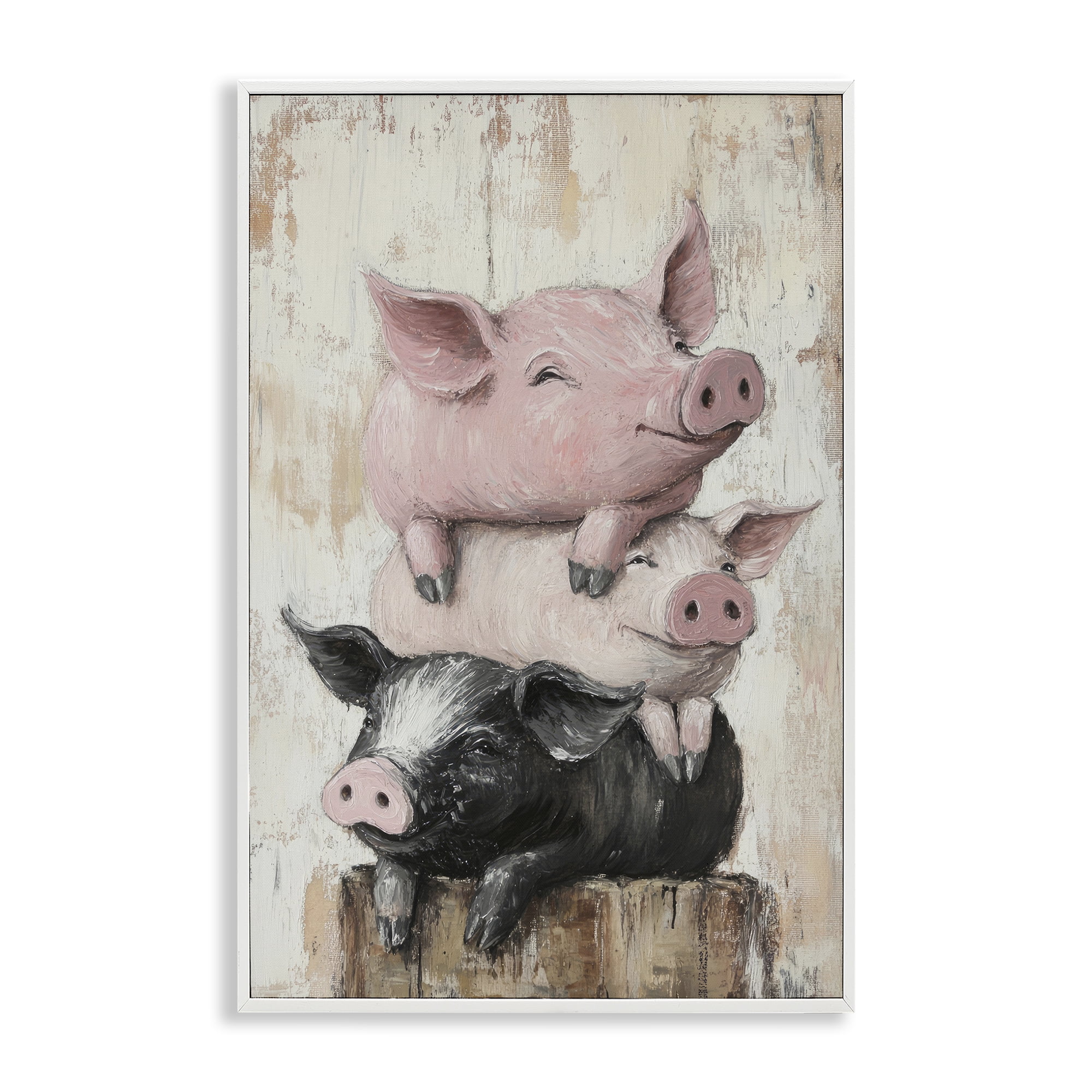 Stupell Industries Pig & Piglet Pile White Framed Giclee Art, design by Tina LeCour