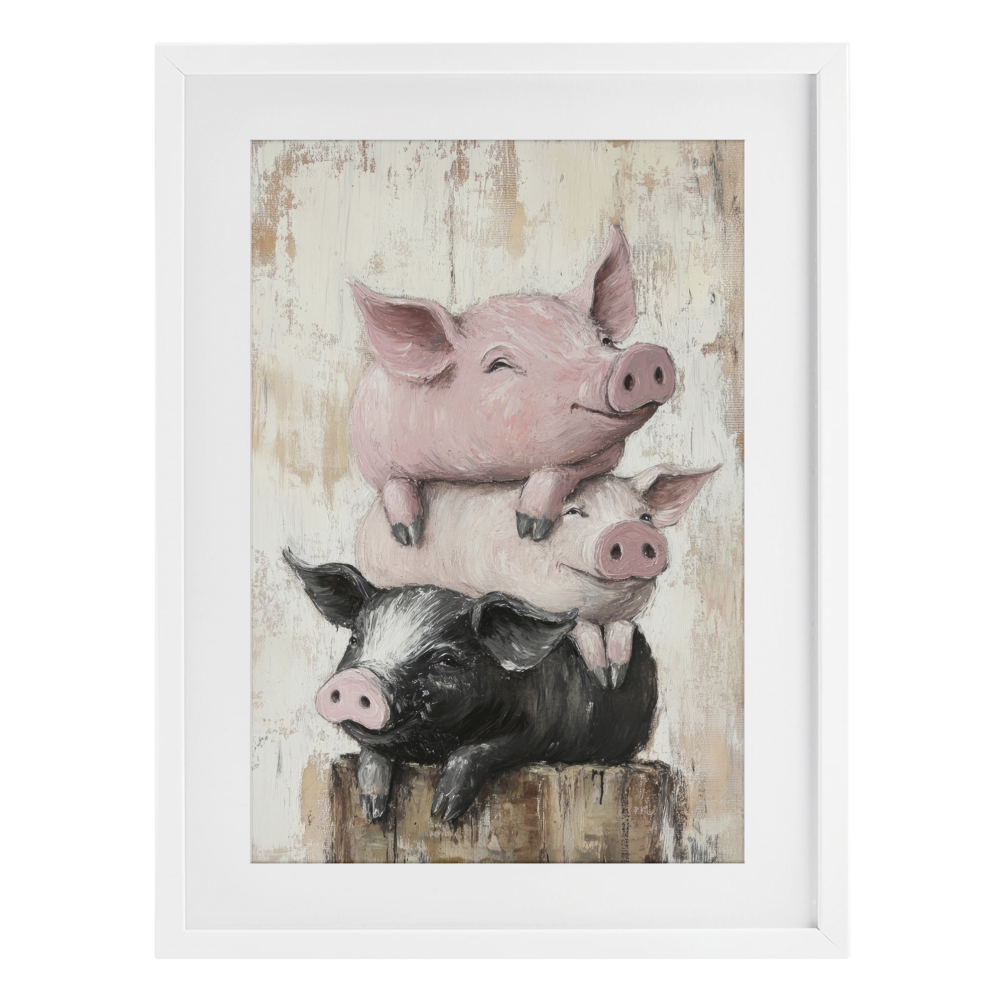 Stupell Industries Pig & Piglet Pile White Framed Print Under Glass, design by Tina LeCour