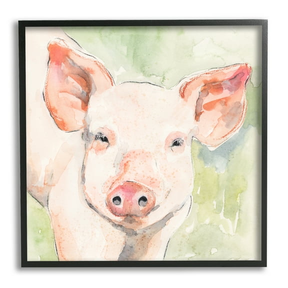 Stupell Industries Pig Portrait on Green Animals & Insects Painting Black Framed Art Print Wall Art, 12 x 12