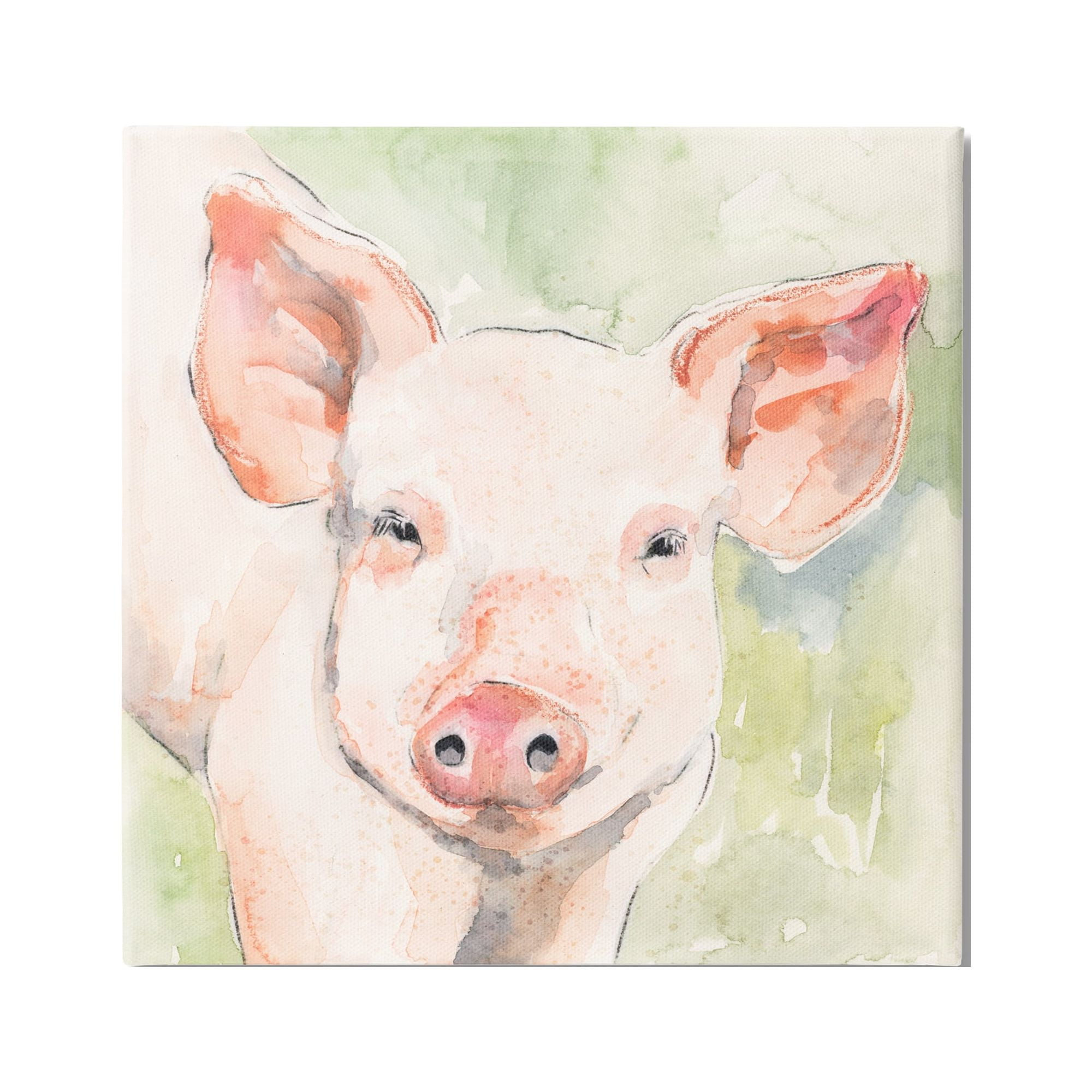 Stupell Industries Pig Portrait on Green Animals & Insects Painting Gallery Wrapped Canvas Print Wall Art, 17 x 17