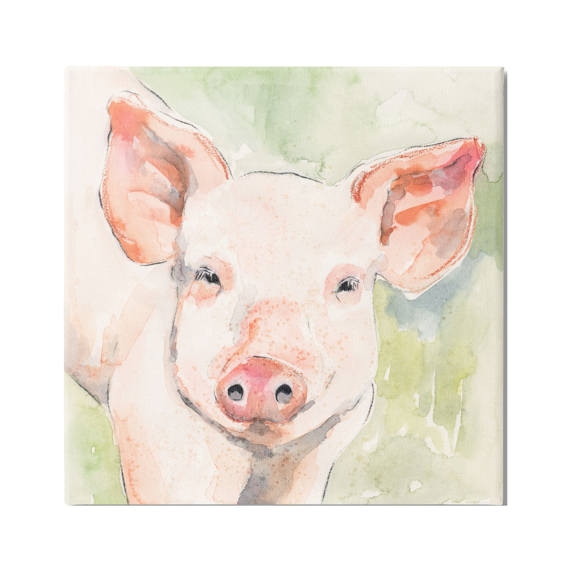 Stupell Industries Pig Portrait on Green Animals & Insects Painting Gallery Wrapped Canvas Print Wall Art, 30 x 30