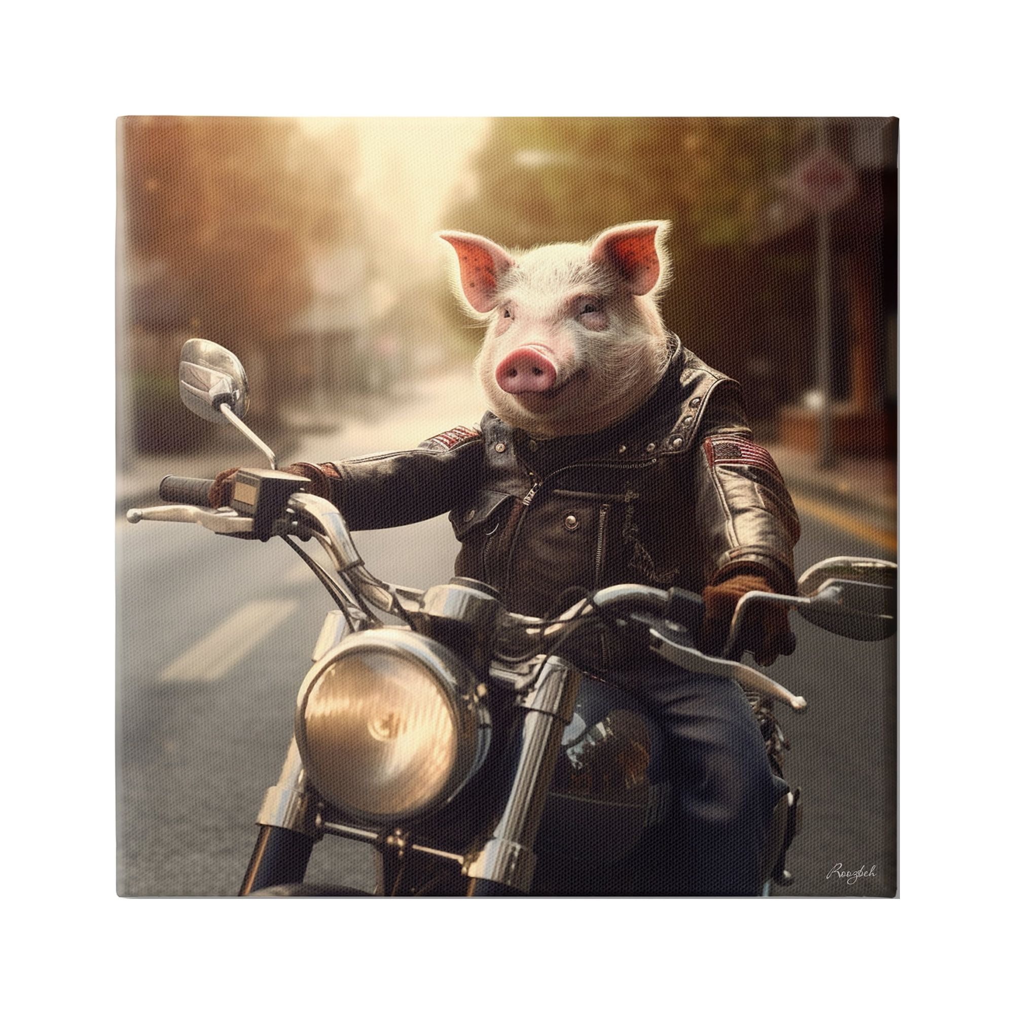 Stupell Industries Pig Riding Motorcycle Animals & Insects Painting Gallery Wrapped Canvas Art Print Wall Art, 36 x 36