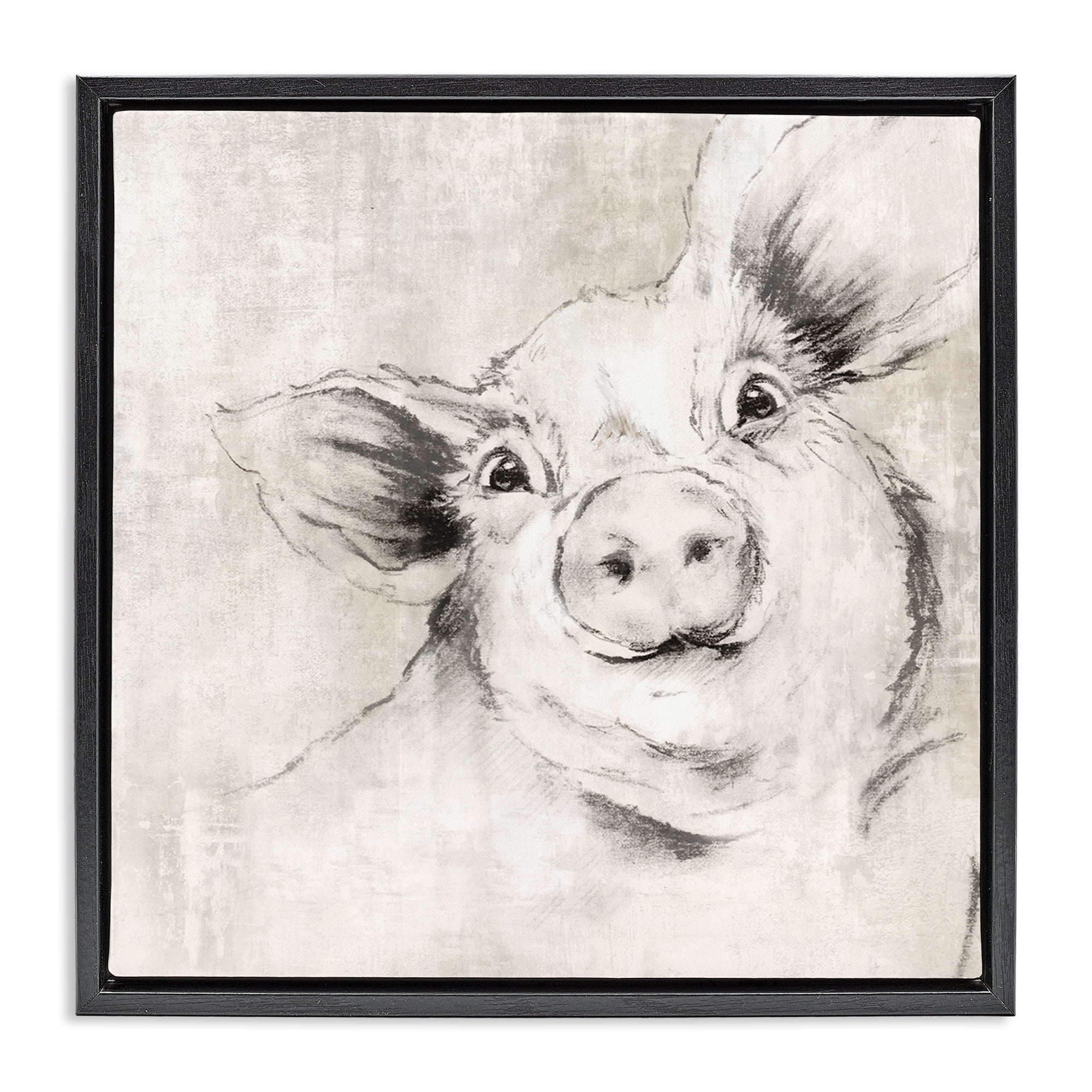 Stupell Industries Pig Sketch Impression Animals Drawing Black Floater Framed Canvas Art Print Wall Art, 25 x 25