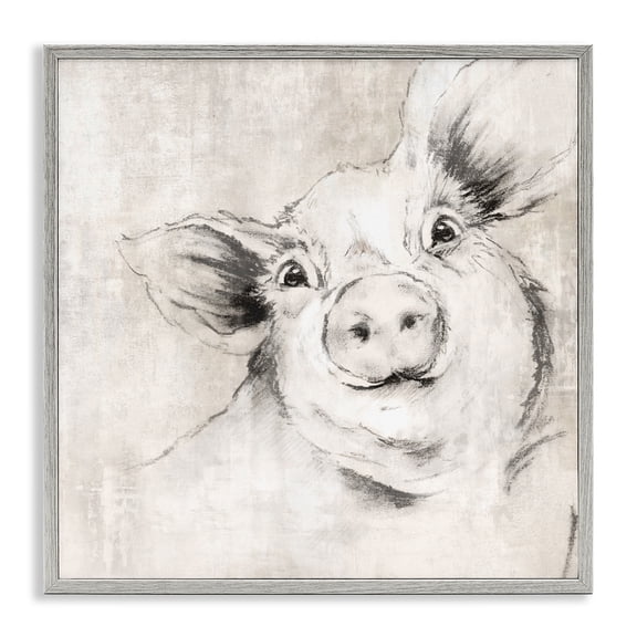 Stupell Industries Pig Sketch Impression Animals Drawing Gray Framed Art Print Wall Art, 12 x 12