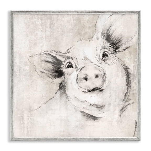 Stupell Industries Pig Sketch Impression Animals Drawing Gray Framed Art Print Wall Art, 24 x 24