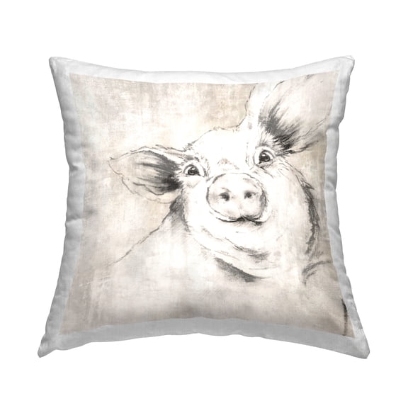 Stupell Industries Pig Sketch Impression Decorative Printed Throw Pillow Design by Eli Jones.
