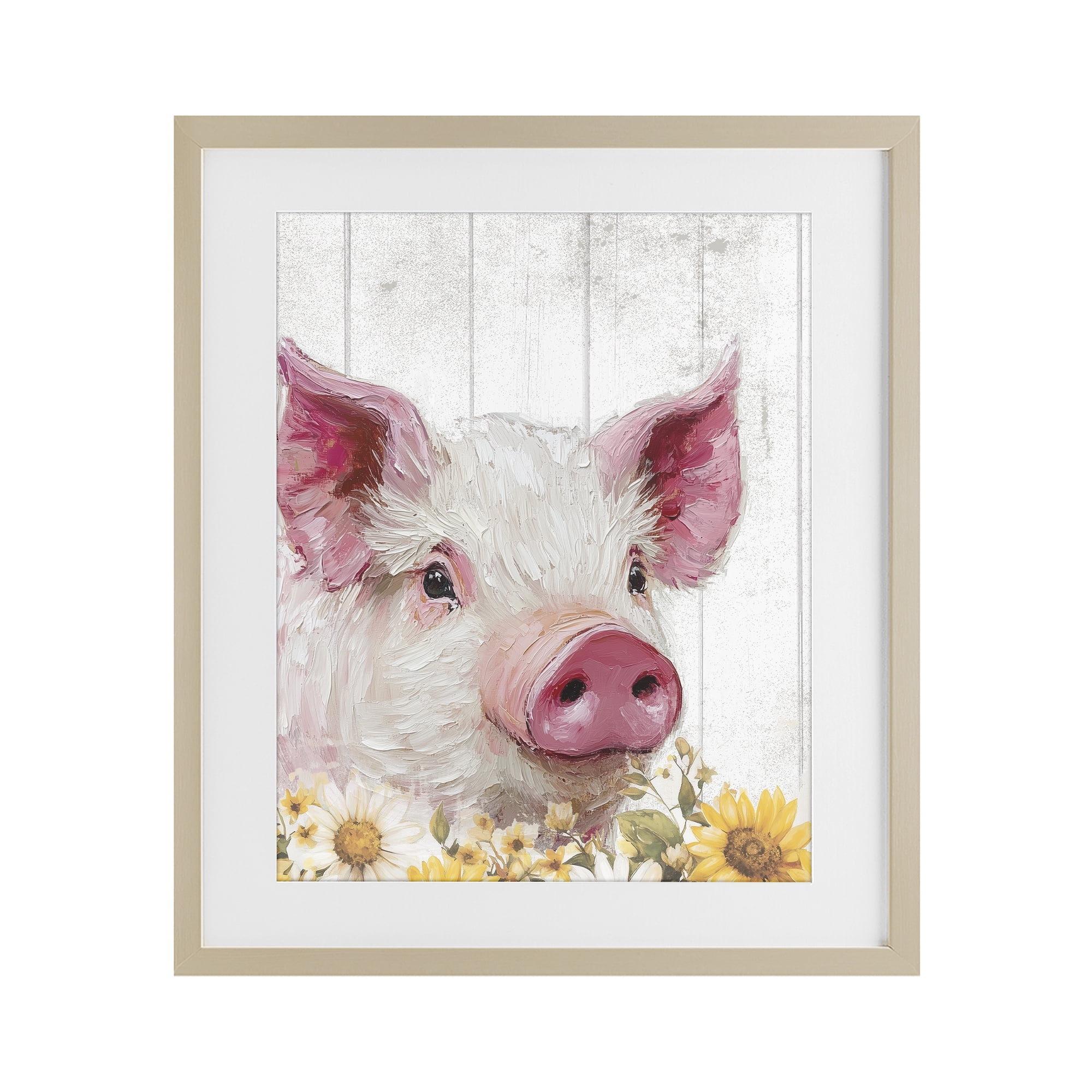Stupell Industries Pig and Sunflowers Birch Framed Print Under Glass, design by Christine Simpson Art