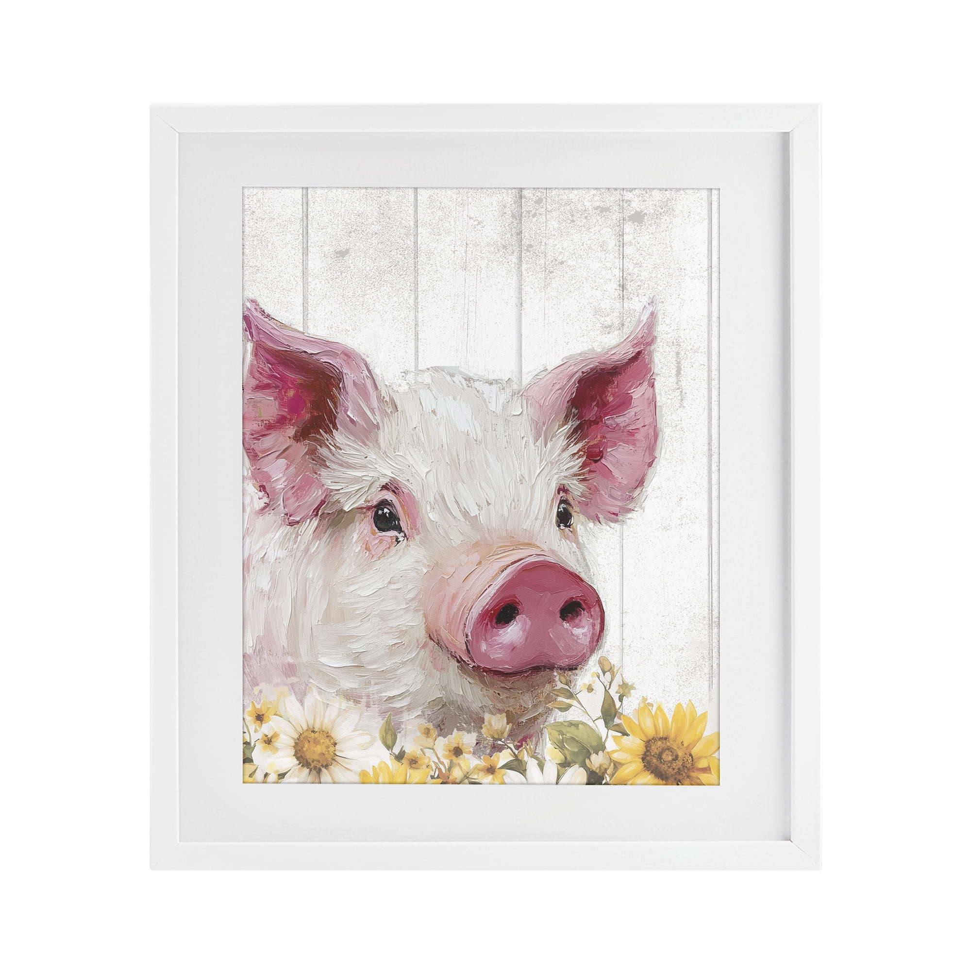 Stupell Industries Pig and Sunflowers White Framed Print Under Glass, design by Christine Simpson Art