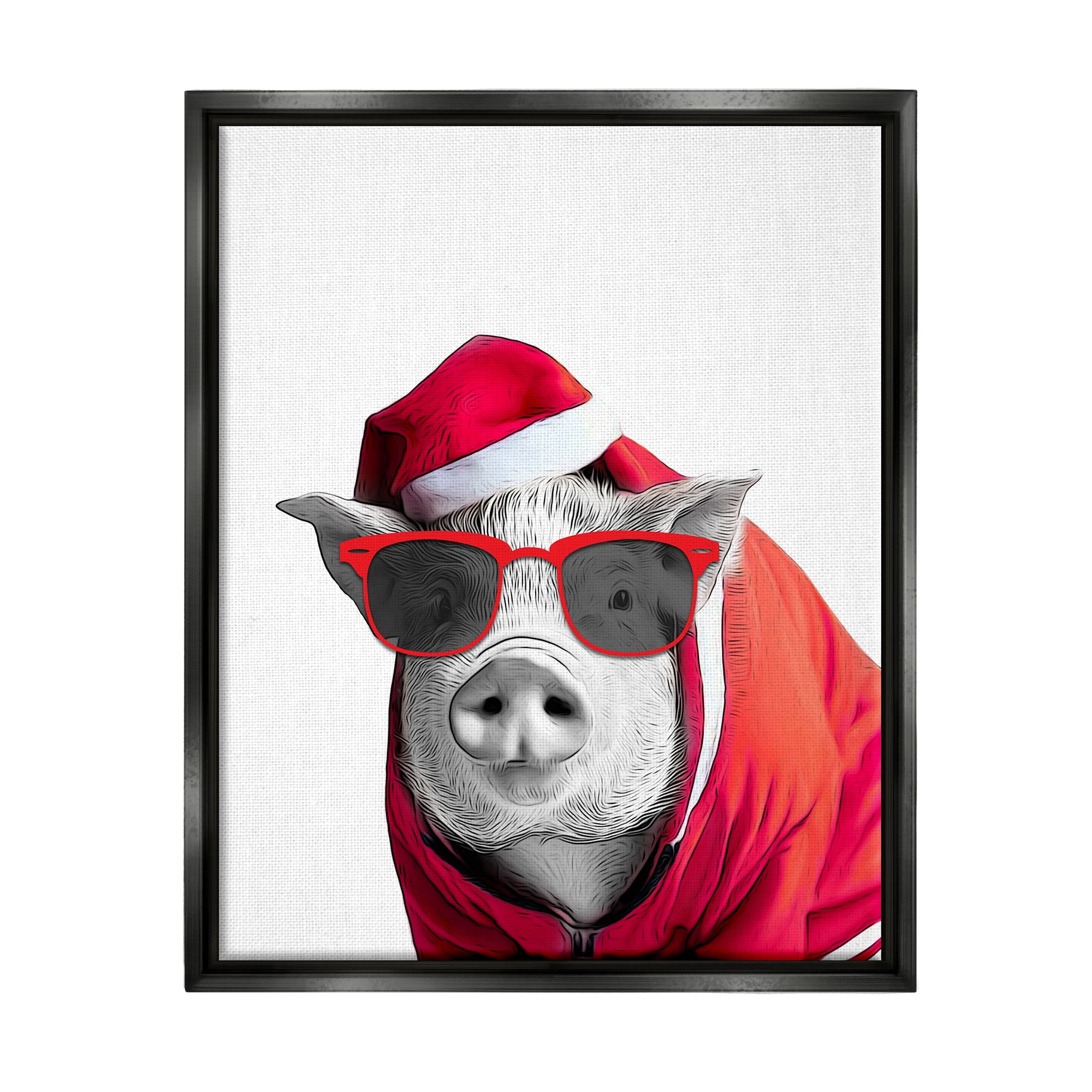 Stupell Industries Pig in Holiday Clothes Holiday Painting Black Floater Framed Canvas Art Print Wall Art, 17 x 21