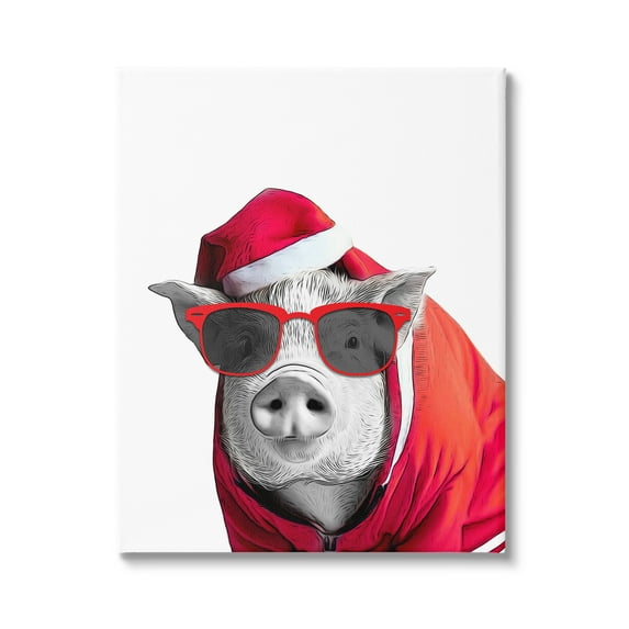 Stupell Industries Pig in Holiday Clothes Holiday Painting Gallery Wrapped Canvas Art Print Wall Art, 30 x 40