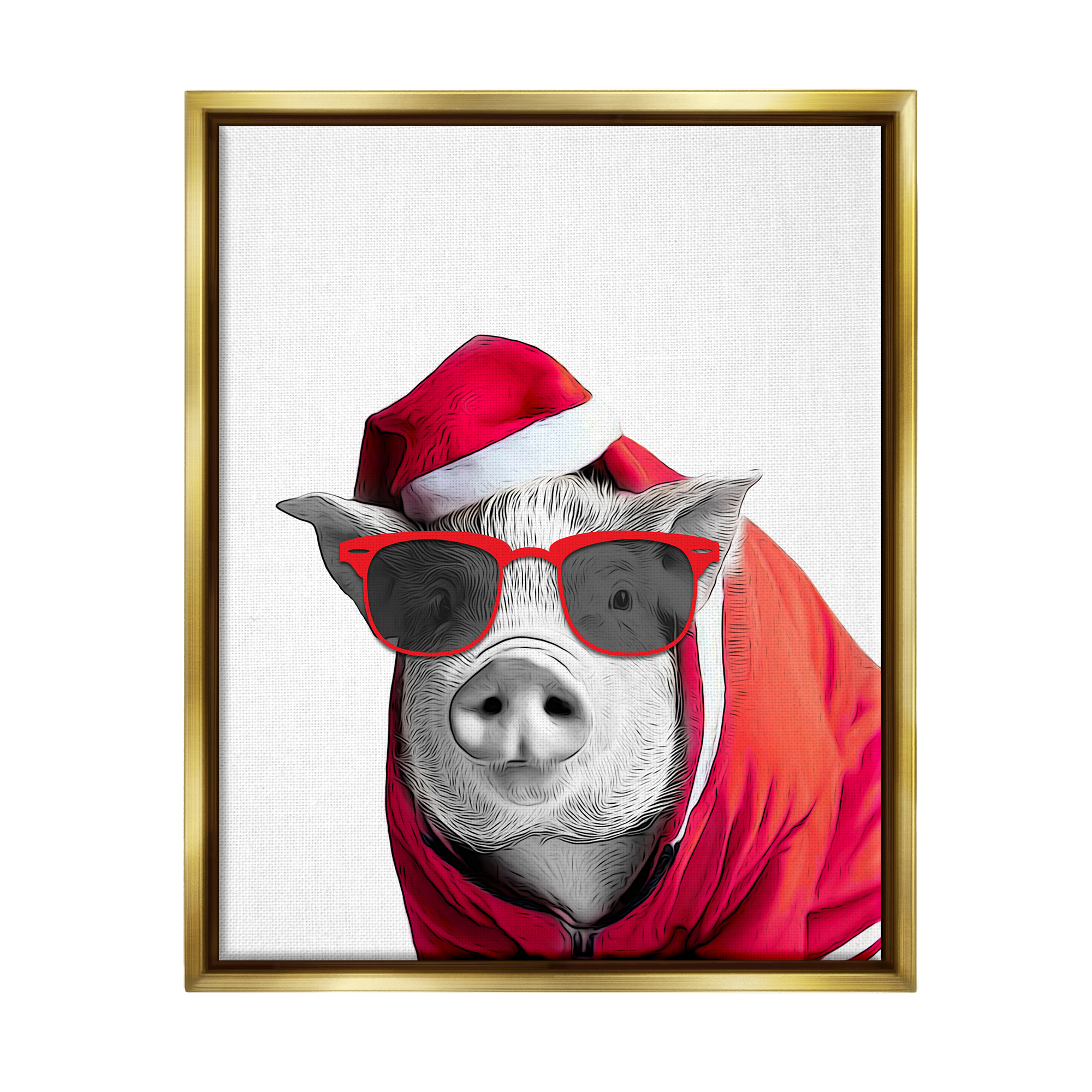 Stupell Industries Pig in Holiday Clothes Holiday Painting Gold Floater Framed Canvas Art Print Wall Art, 25 x 31