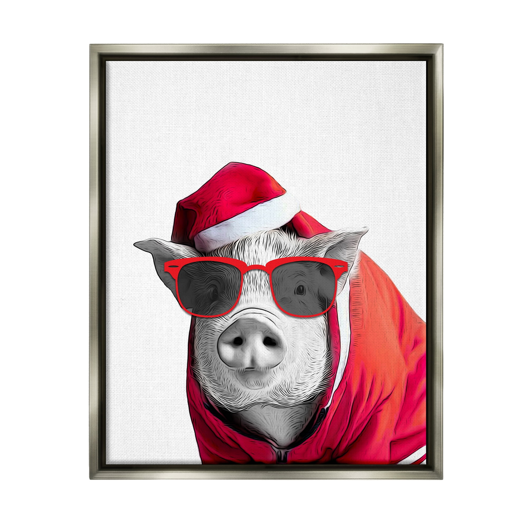 Stupell Industries Pig in Holiday Clothes Holiday Painting Gray Floater Framed Canvas Art Print Wall Art, 25 x 31
