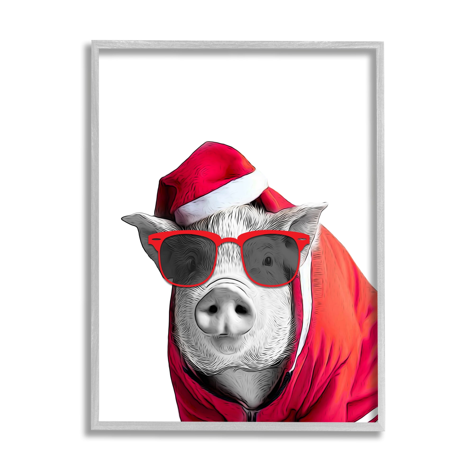 Stupell Industries Pig in Holiday Clothes Holiday Painting Gray Framed Art Print Wall Art, 11 x 14