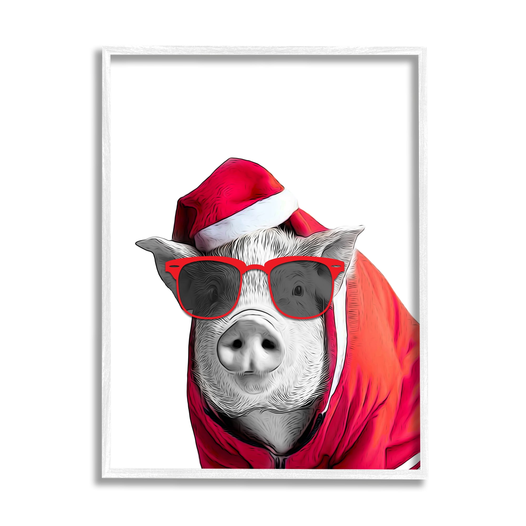 Stupell Industries Pig in Holiday Clothes Holiday Painting White Framed Art Print Wall Art, 16 x 20