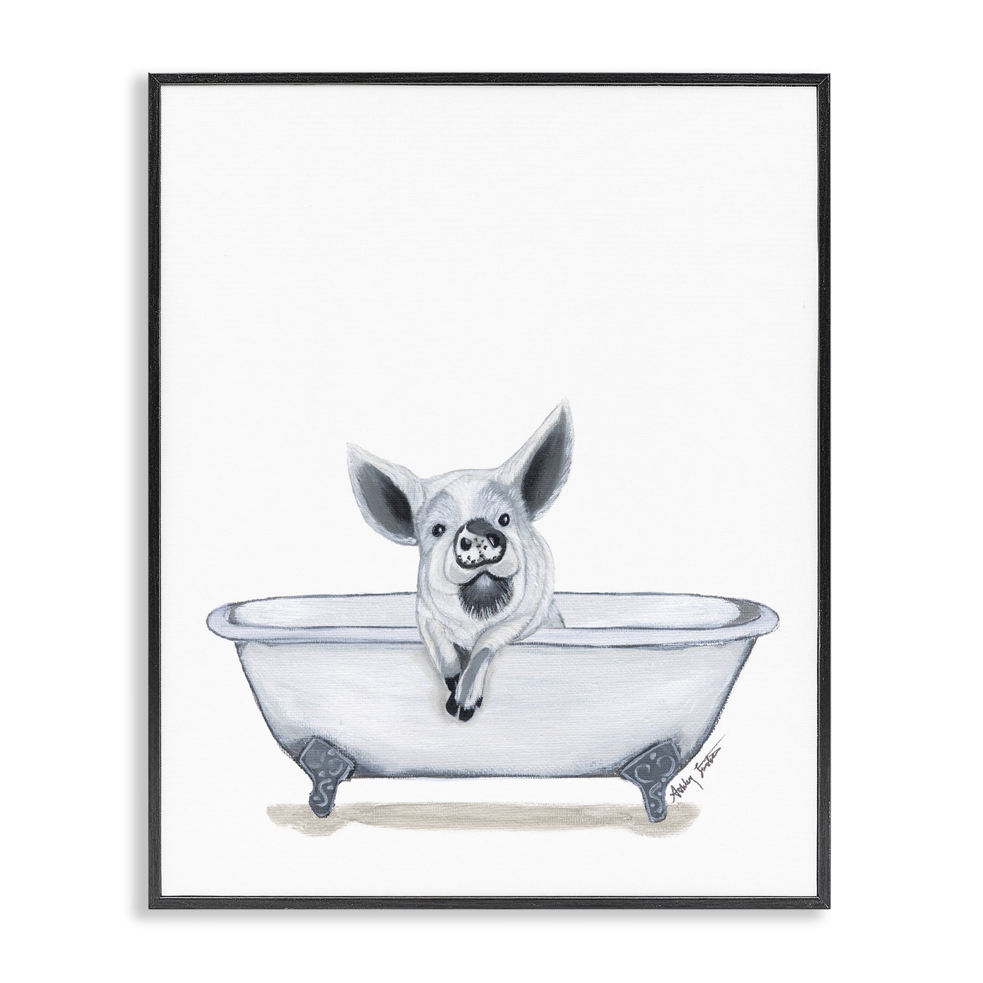 Stupell Industries Pig in Tub Sketch Bath & Laundry Painting Black Framed Art Print Wall Art, 11 x 14