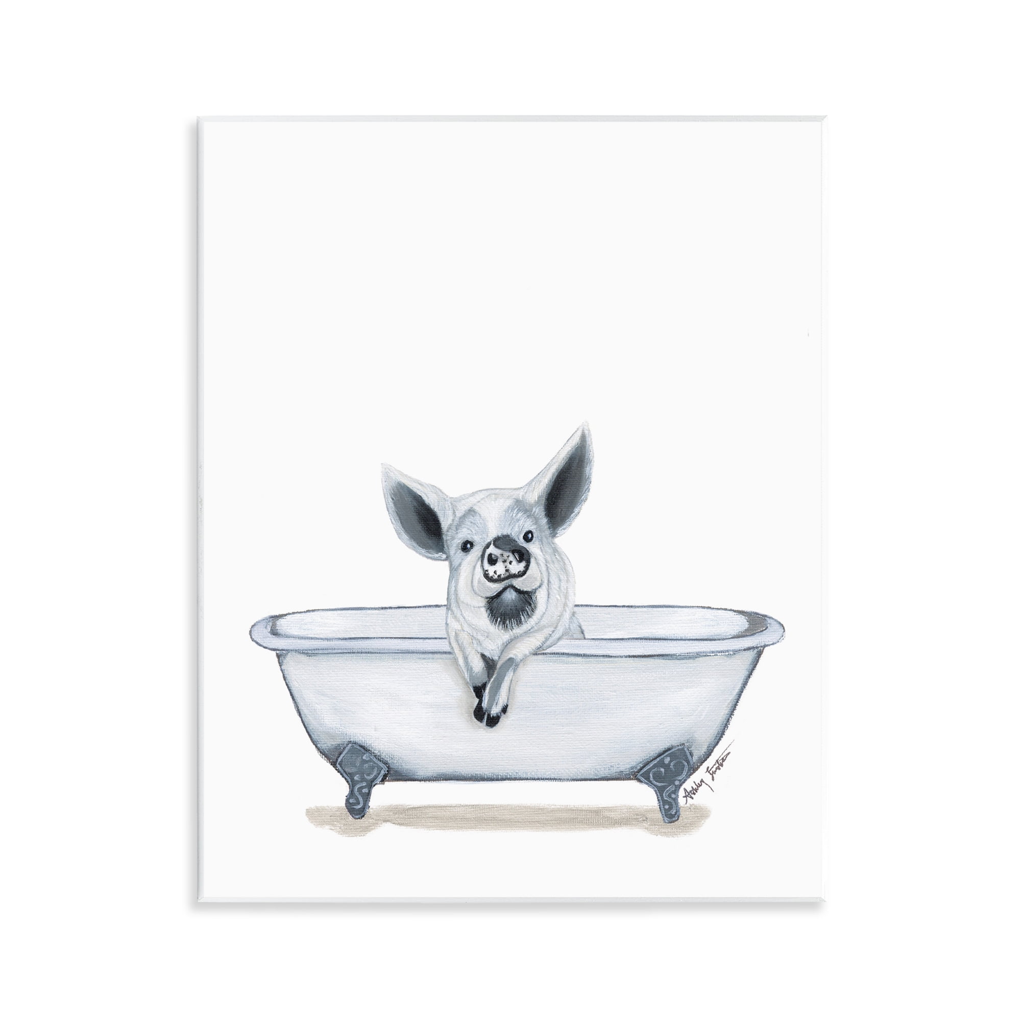 Stupell Industries Pig in Tub Sketch Bath & Laundry Painting Unframed Art Print Wall Art, 11 x 14