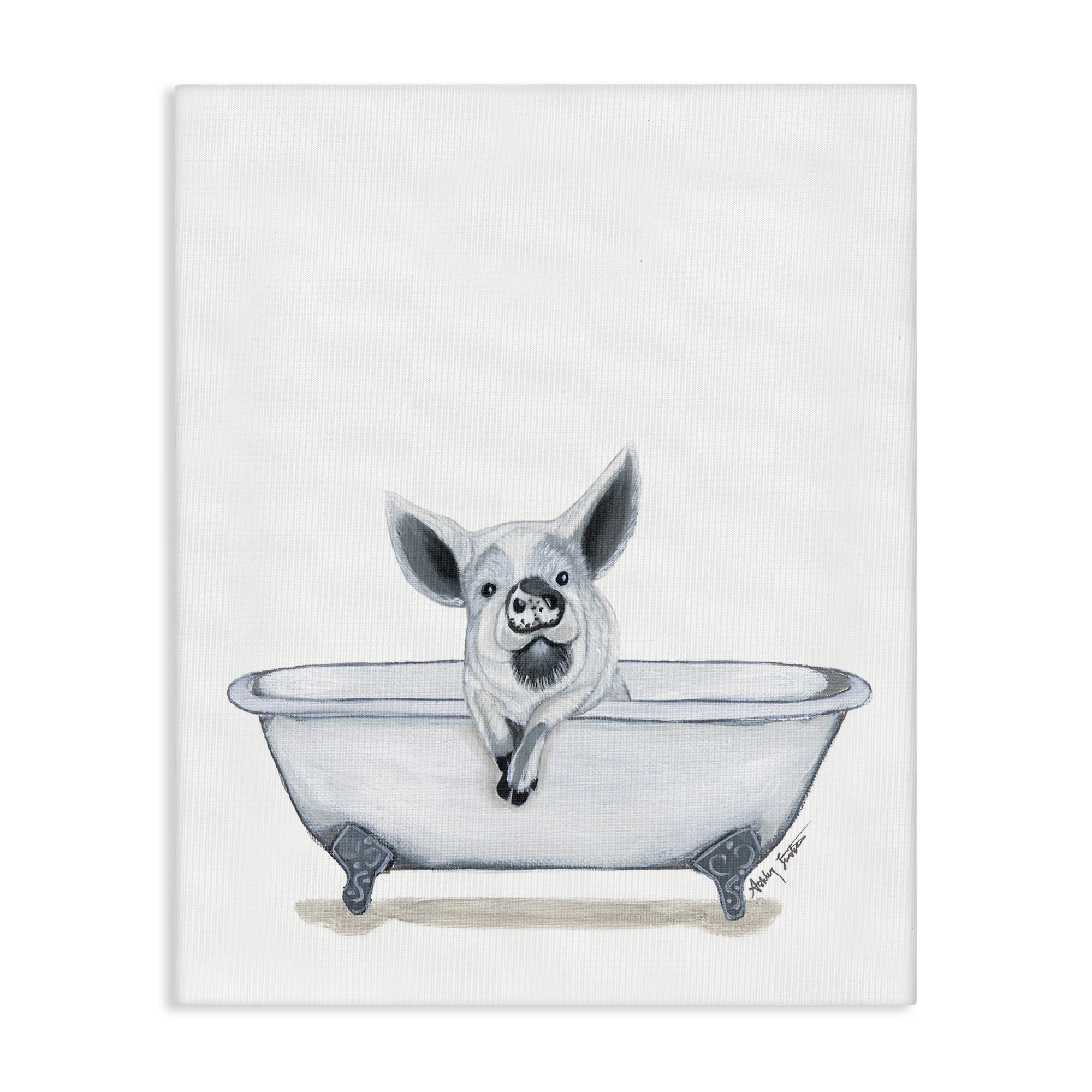 Stupell Industries Pig in Tub Sketch Bath & Laundry Painting Wrapped Canvas Art Print Wall Art, 30 x 40