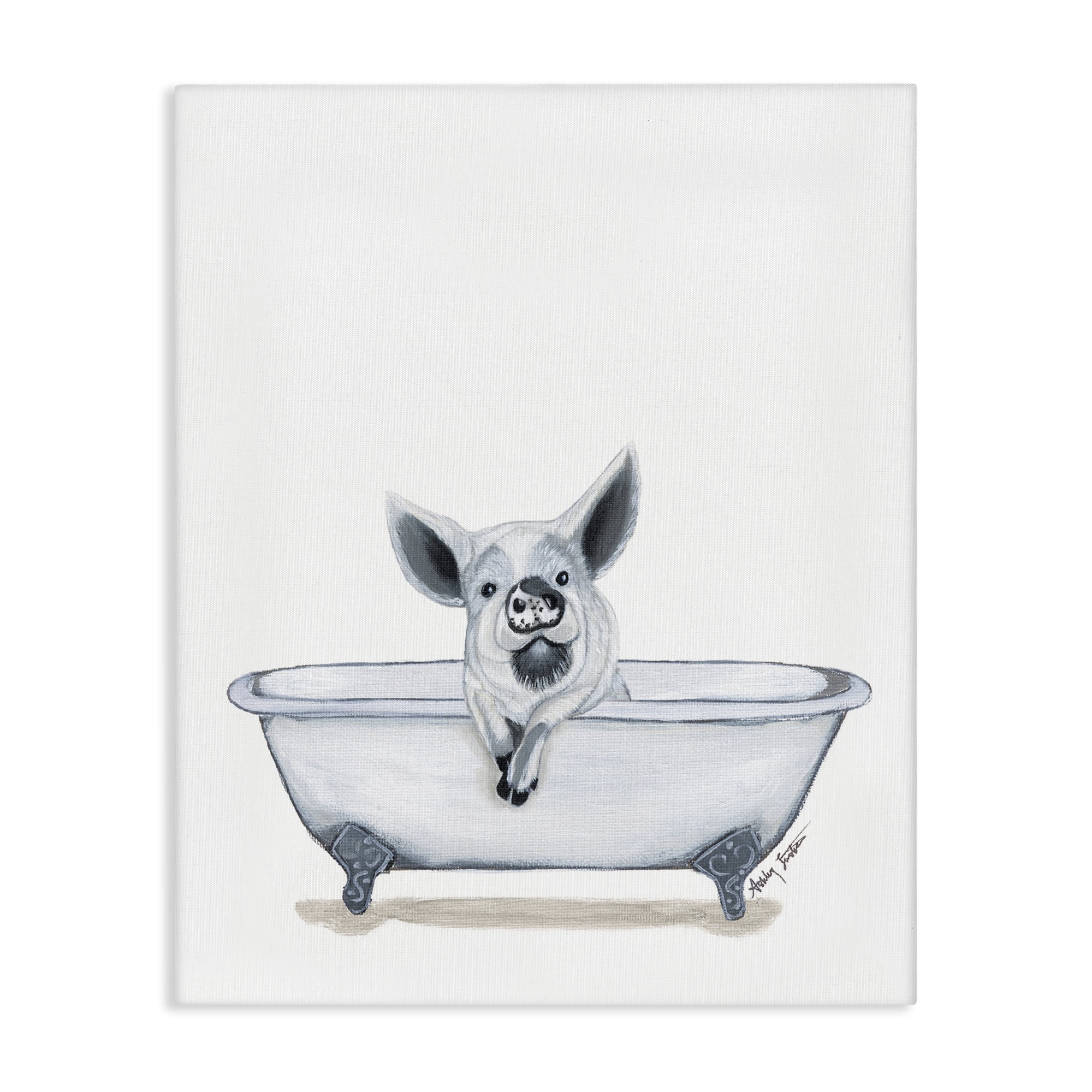 Stupell Industries Pig in Tub Sketch Bath & Laundry Painting Wrapped Canvas Art Print Wall Art, 36 x 48