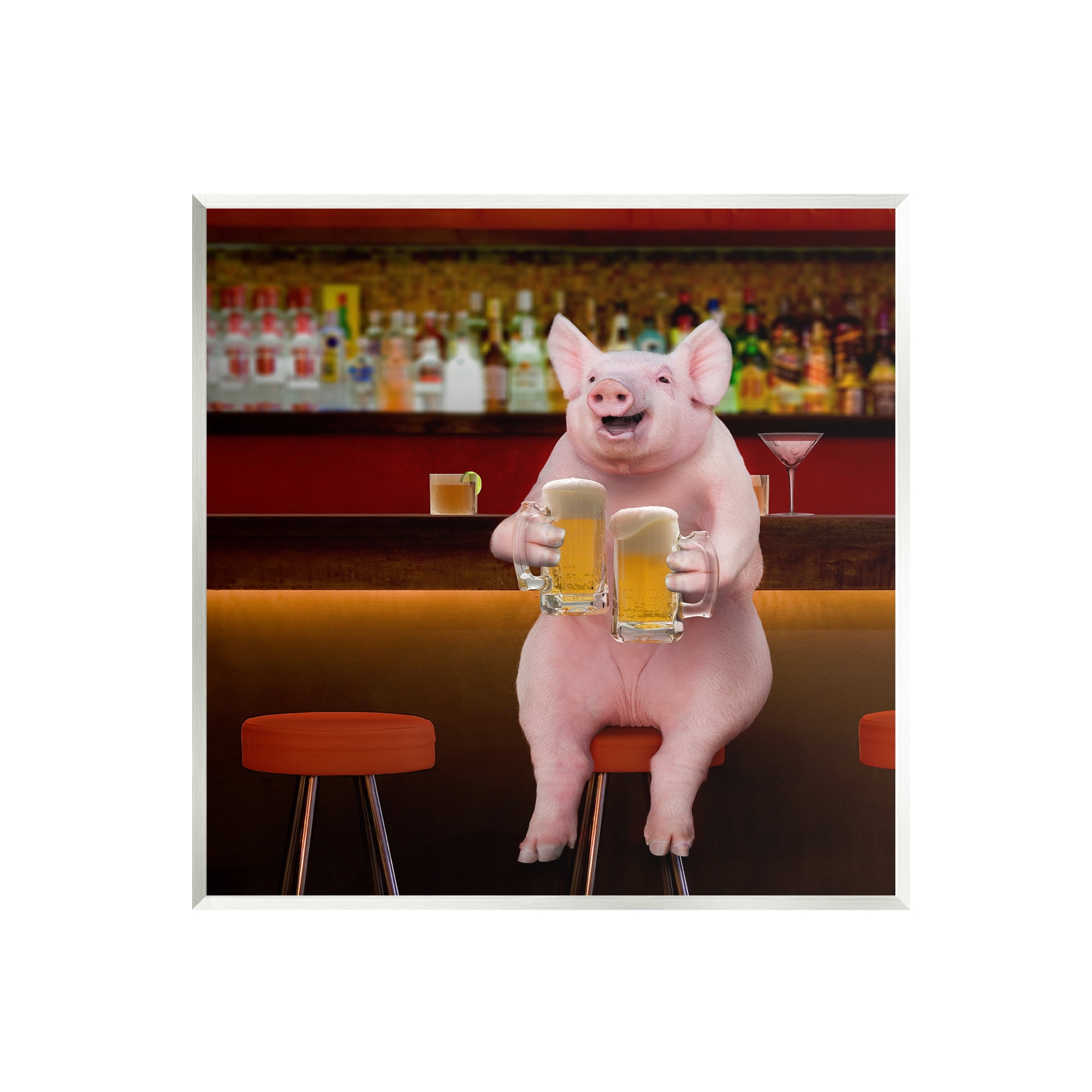 Stupell Industries Pig on Pub Bar Stool Animals Insects Painting