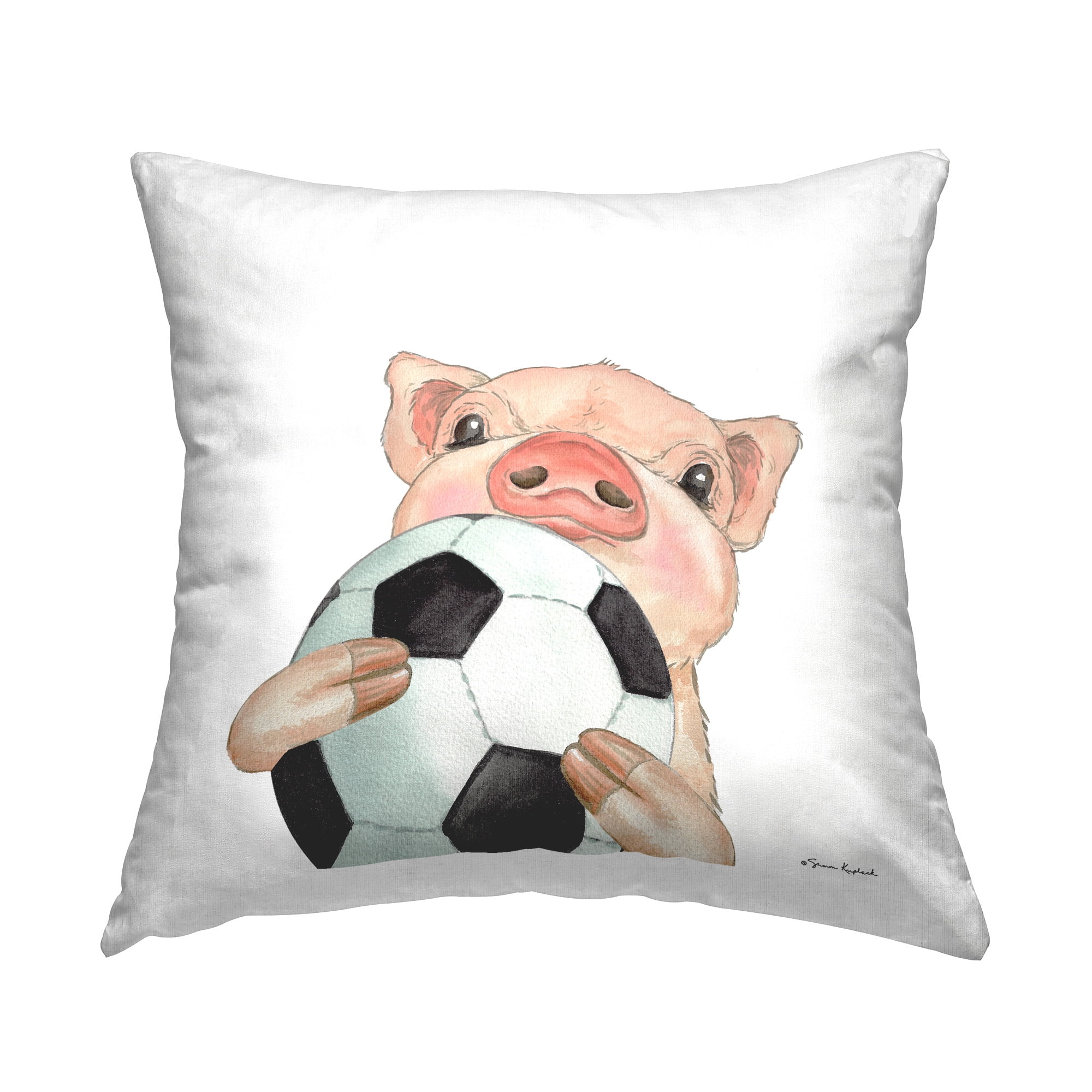 Stupell Industries Pig with Soccer Ball Decorative Printed Throw Pillow Design by Sharon Kuplack