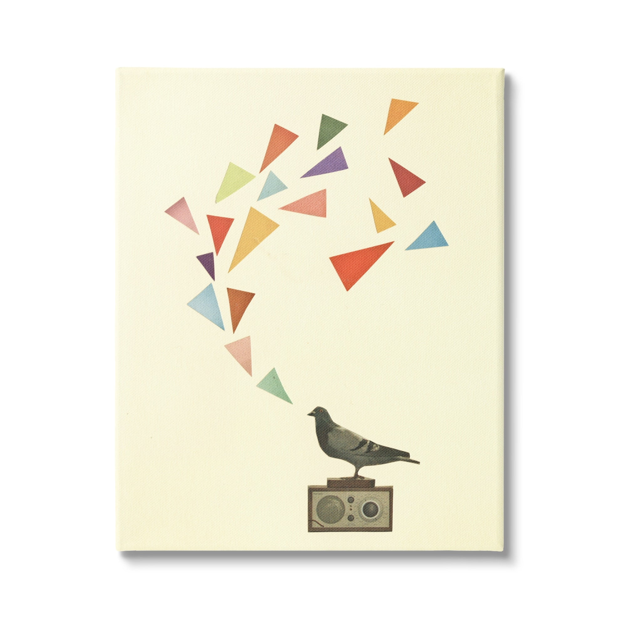 Stupell Industries Pigeon Antique Radio Geometric Triangle Shapes Design Canvas Wall Art, 16 x 20, Design by Cassia Beck