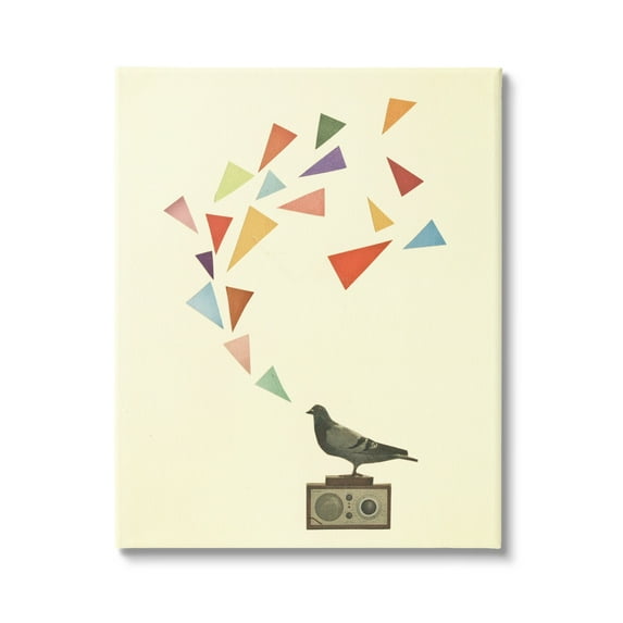 Stupell Industries Pigeon Antique Radio Geometric Triangle Shapes Design Canvas Wall Art, 16 x 20, Design by Cassia Beck