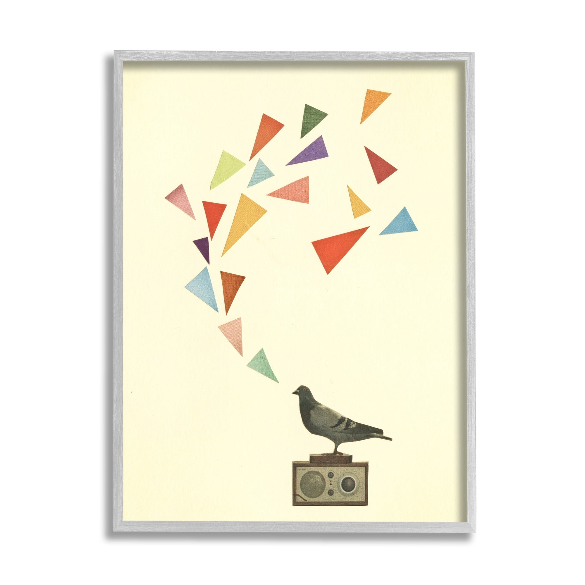 Stupell Industries Pigeon Antique Radio Geometric Triangle Shapes Design Framed Wall Art, 16 x 20, Design by Cassia Beck
