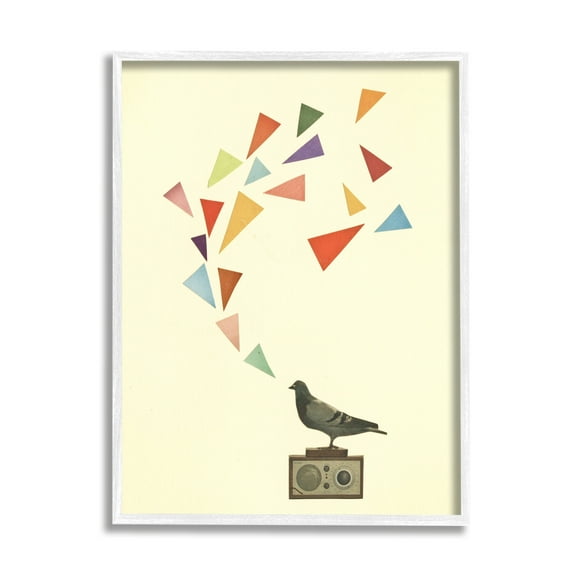Stupell Industries Pigeon Antique Radio Geometric Triangle Shapes Design Framed Wall Art, 24 x 30, Design by Cassia Beck