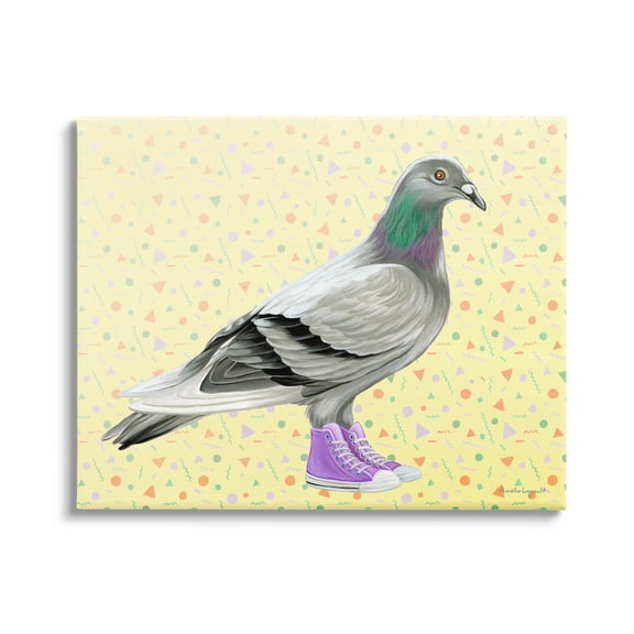 Stupell Industries Pigeon In Purple Sneakers Retro Patterned Background Graphic Art Gallery Wrapped Canvas Print Wall Art, Design by Amelie Legault
