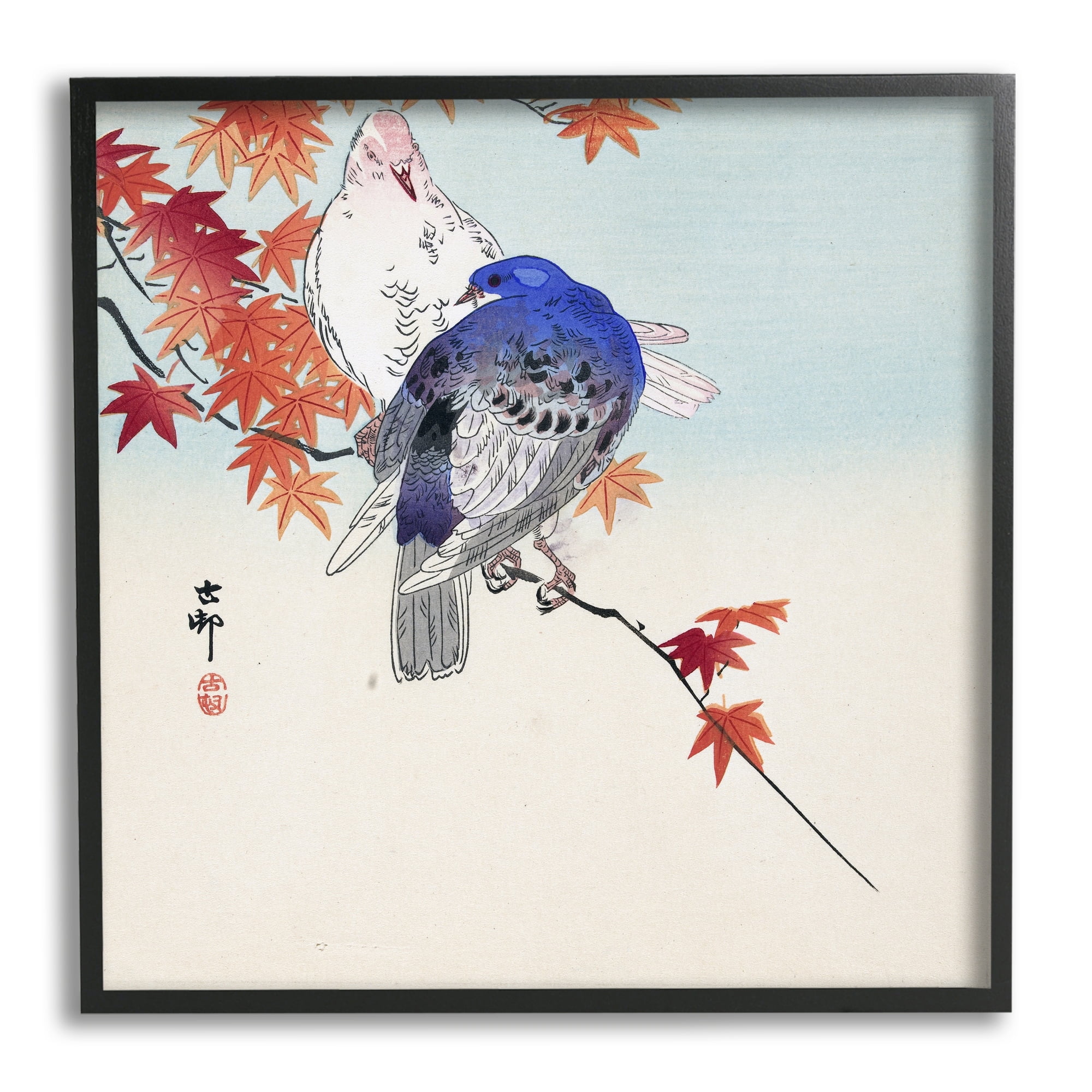 Stupell Industries Pigeons Ohara Koson Classical Painting Bird Portrait Painting Black Framed Art Print Wall Art, Design by one1000paintings