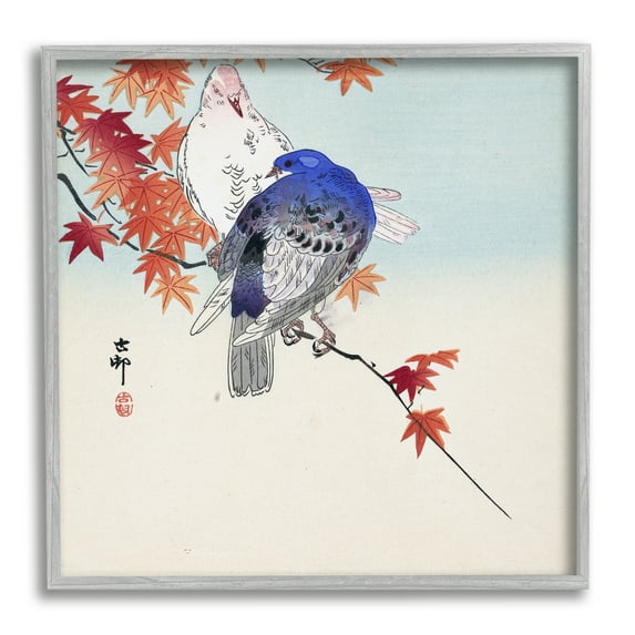 Stupell Industries Pigeons Ohara Koson Classical Painting Bird Portrait Painting Gray Framed Art Print Wall Art, Design by one1000paintings