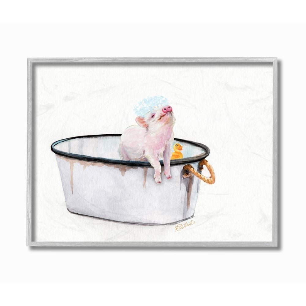 Stupell Industries Piggy Bath with Rubber Ducky Adorable Farm Animal Designed by Jennifer Redstreake