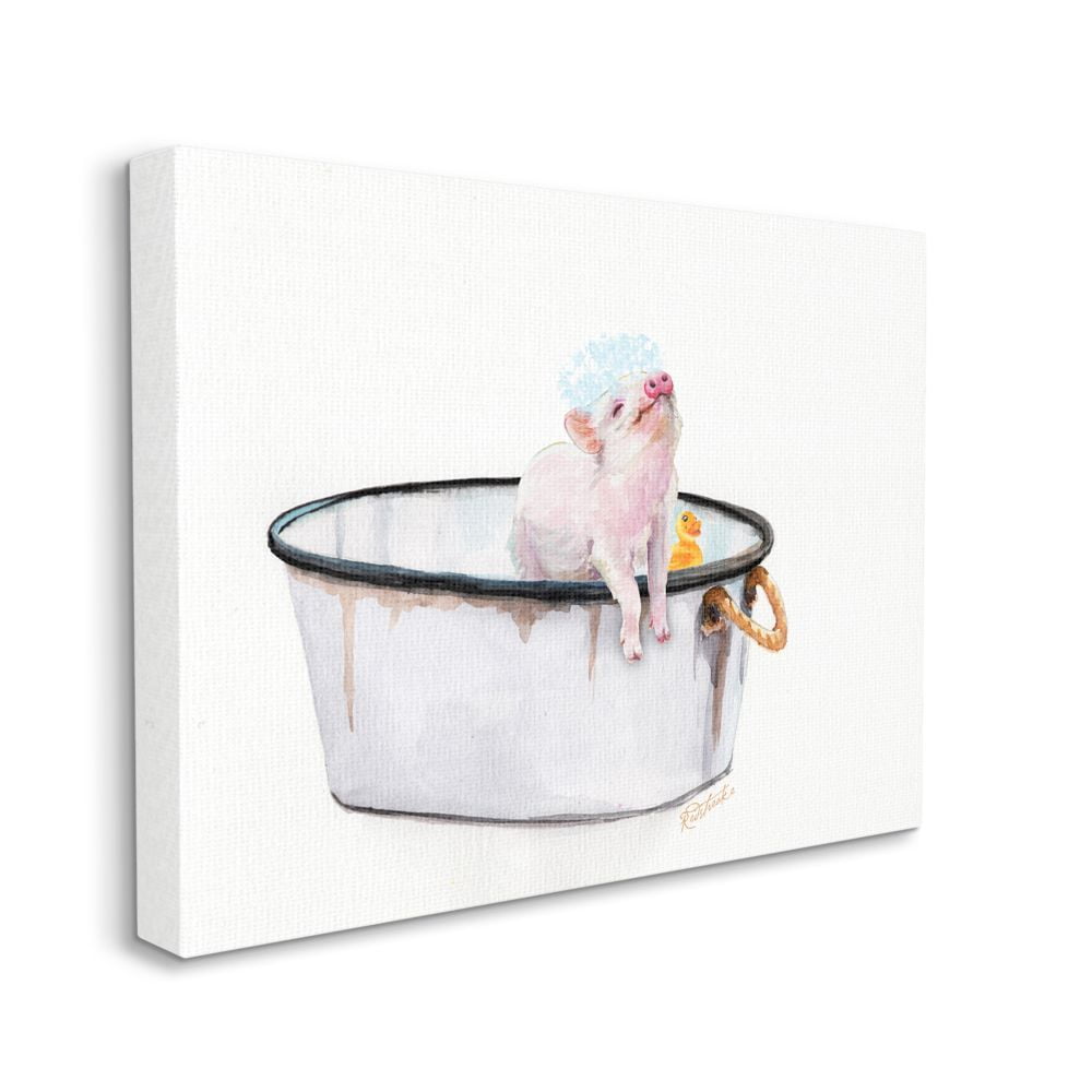 Stupell Industries Piggy Bath with Rubber Ducky Adorable Farm Animal Designed by Jennifer Redstreake