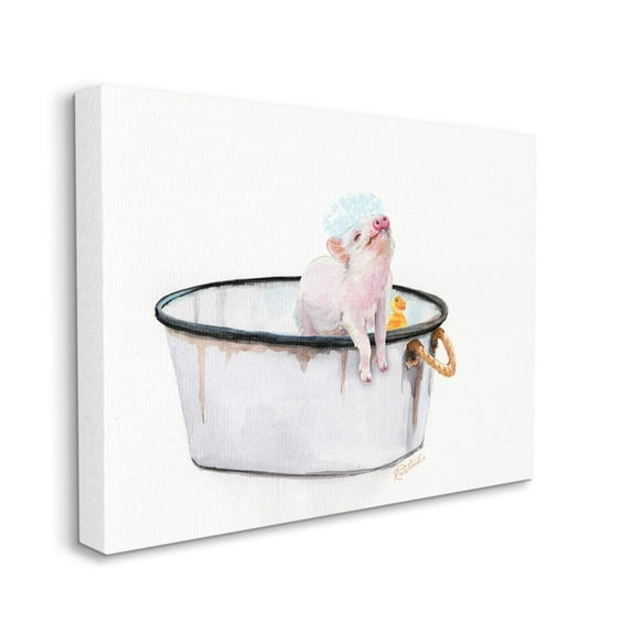 Stupell Industries Piggy Bath with Rubber Ducky Adorable Farm Animal Designed by Jennifer Redstreake