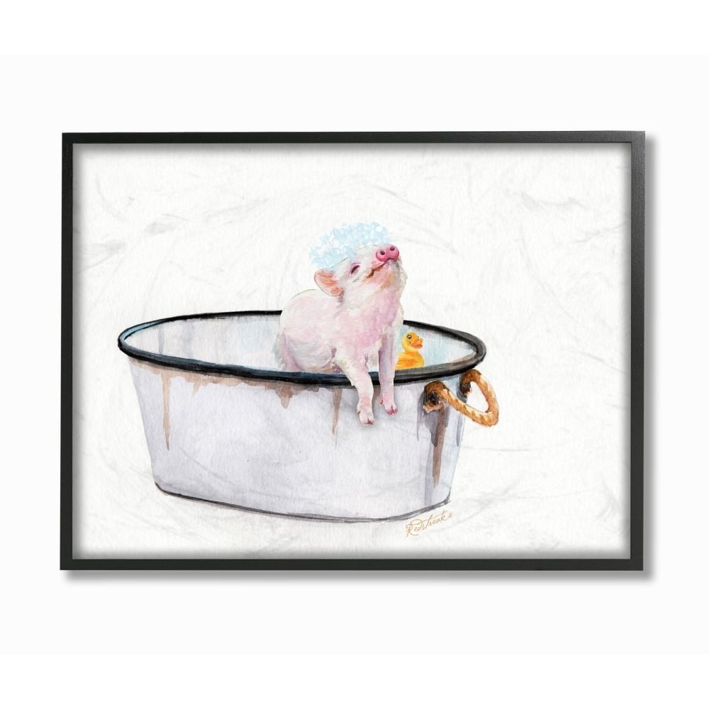 Stupell Industries Piggy Bath with Rubber Ducky Adorable Farm Animal Designed by Jennifer Redstreake