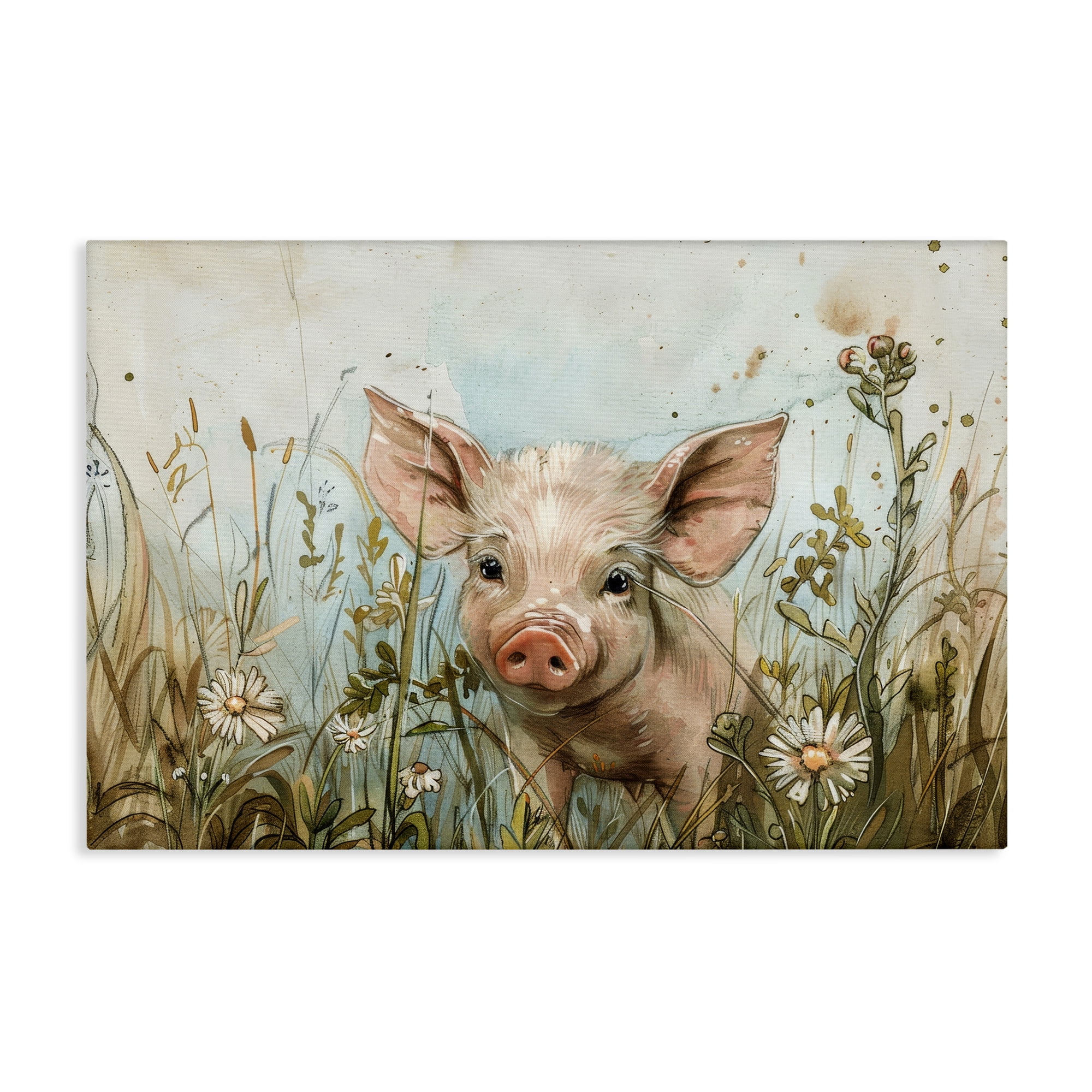 Stupell Industries Piglet Among Flowers Animals & Insects Painting Gallery Wrapped Canvas Art Print Wall Art, 30 x 20
