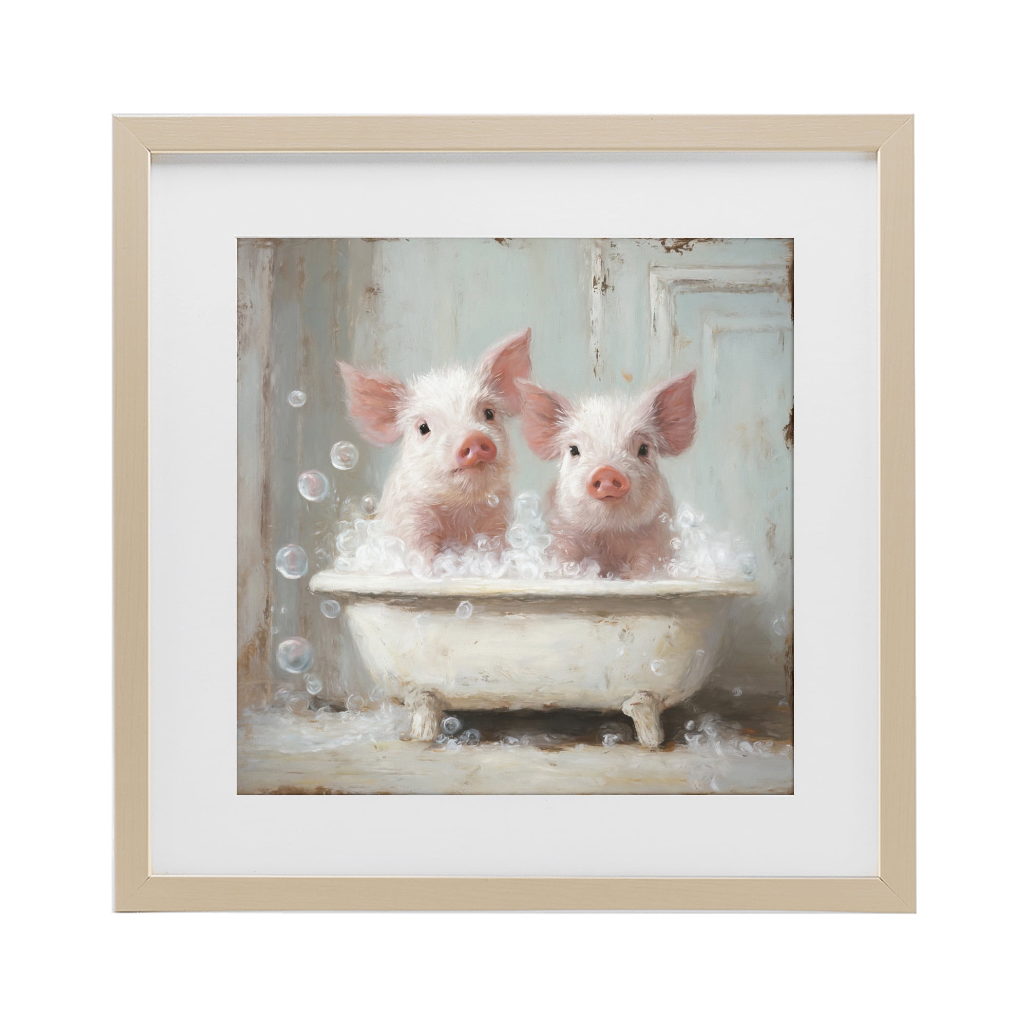 Stupell Industries Piglet Bubble Bath Birch Framed Print Under Glass, design by Tina LeCour