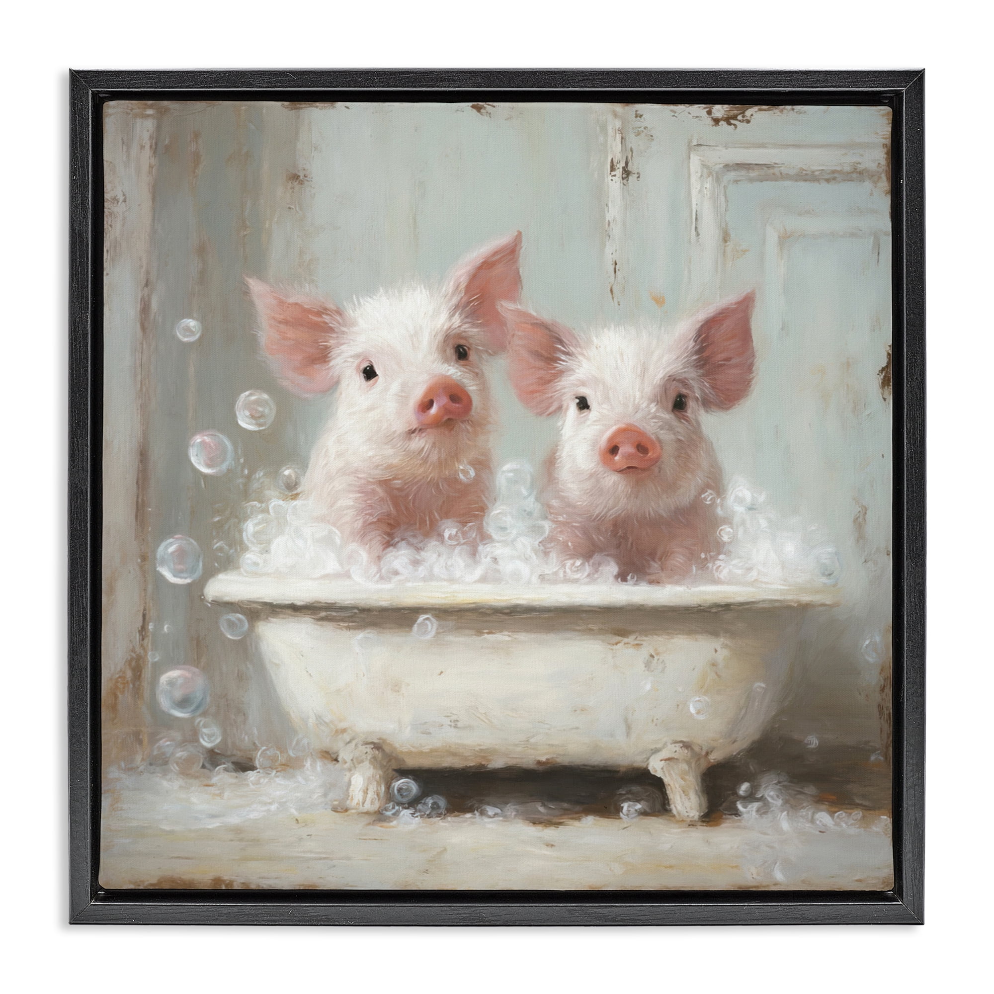 Stupell Industries Piglet Bubble Bath Black Framed Floater Canvas Wall Art, design by Tina LeCour