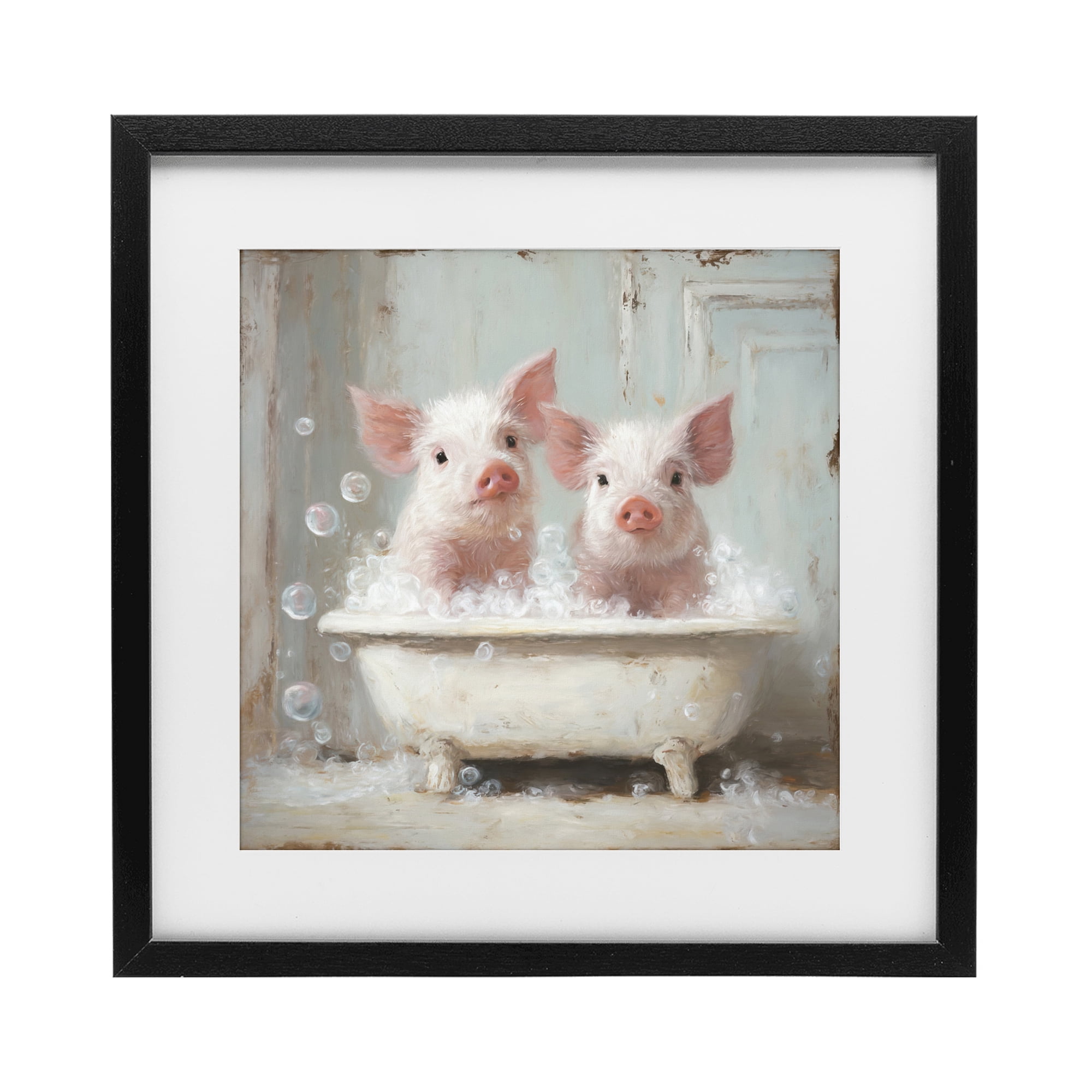 Stupell Industries Piglet Bubble Bath Black Framed Print Under Glass, design by Tina LeCour
