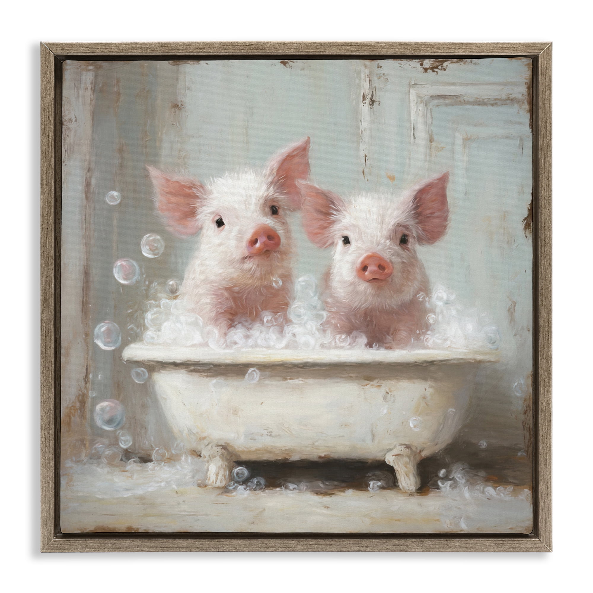 Stupell Industries Piglet Bubble Bath Brown Framed Floater Canvas Wall Art, design by Tina LeCour